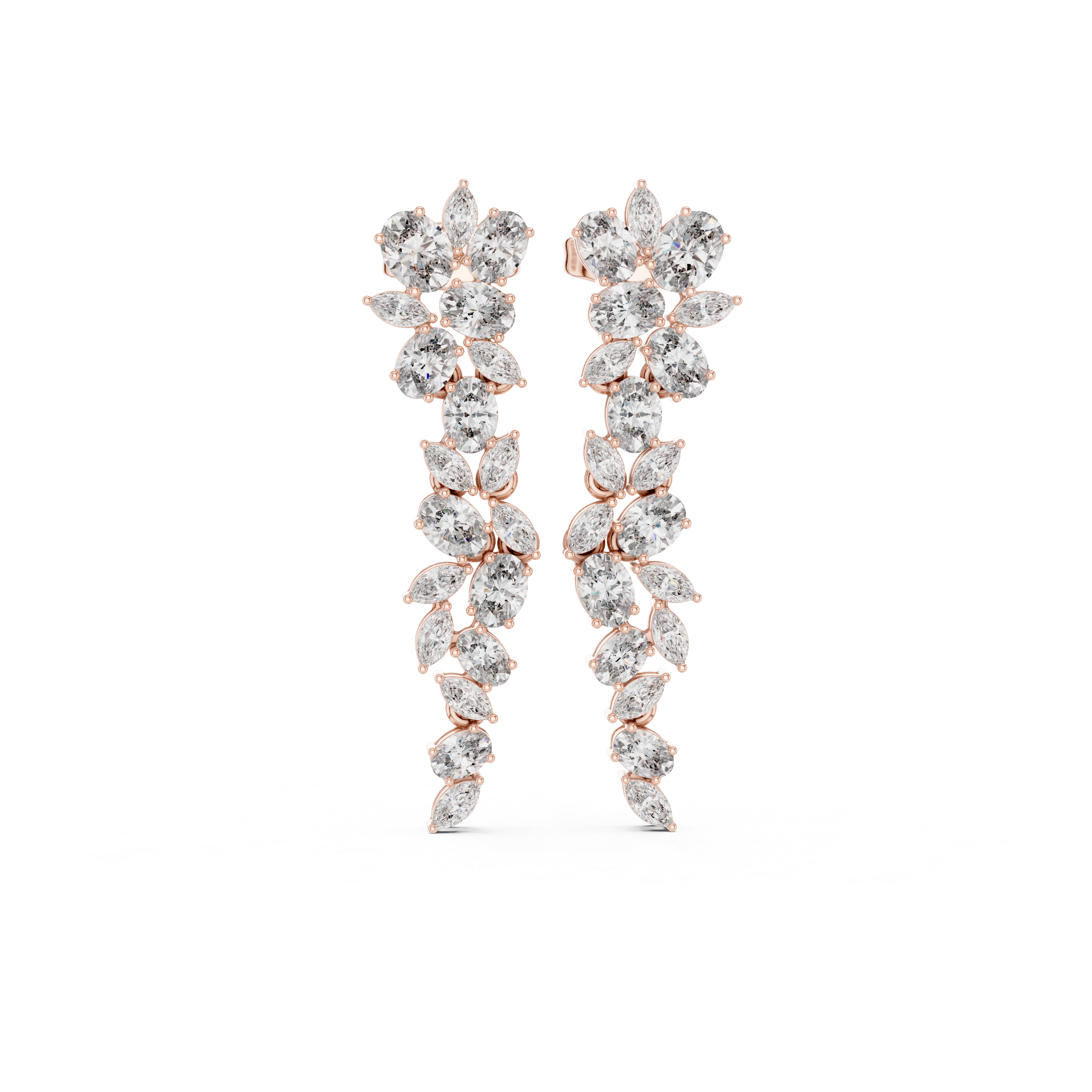 Elegant Marquise & Oval Diamond Drop Earrings in Fine Metal