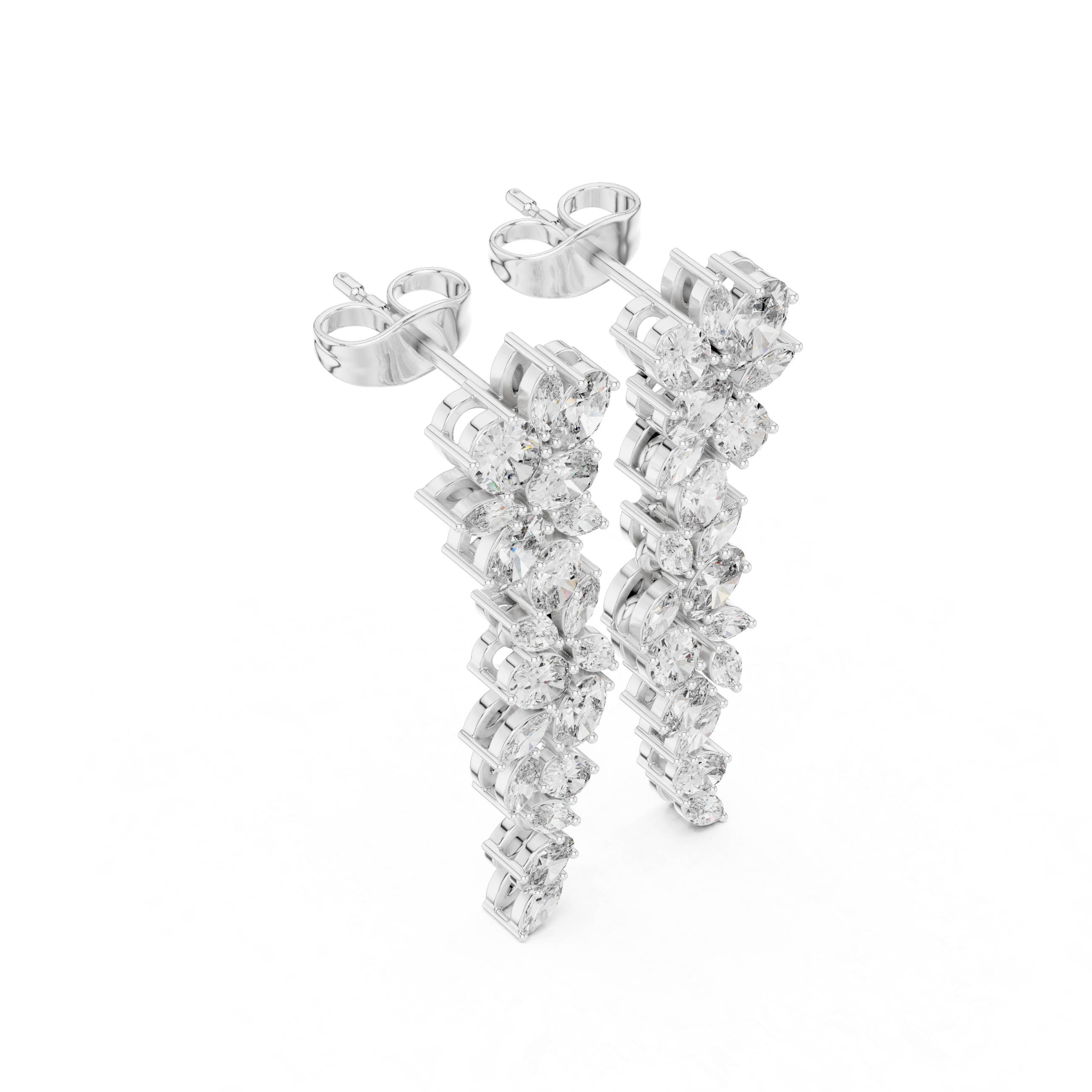 Elegant Marquise & Oval Diamond Drop Earrings in Fine Metal