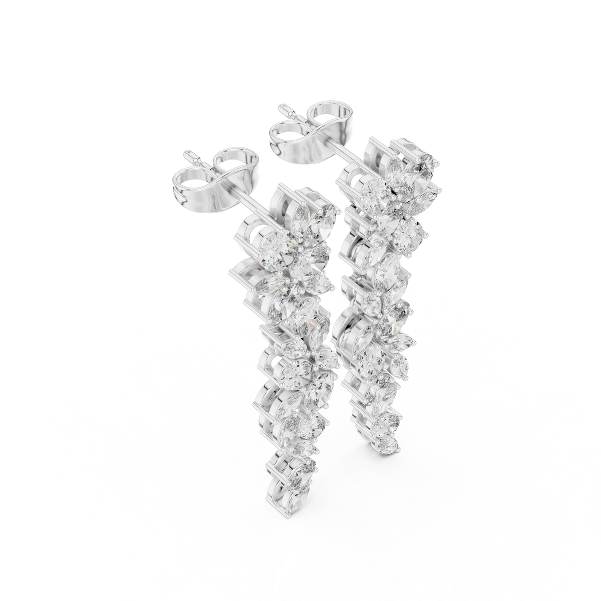 Elegant Marquise & Oval Diamond Drop Earrings in Fine Metal