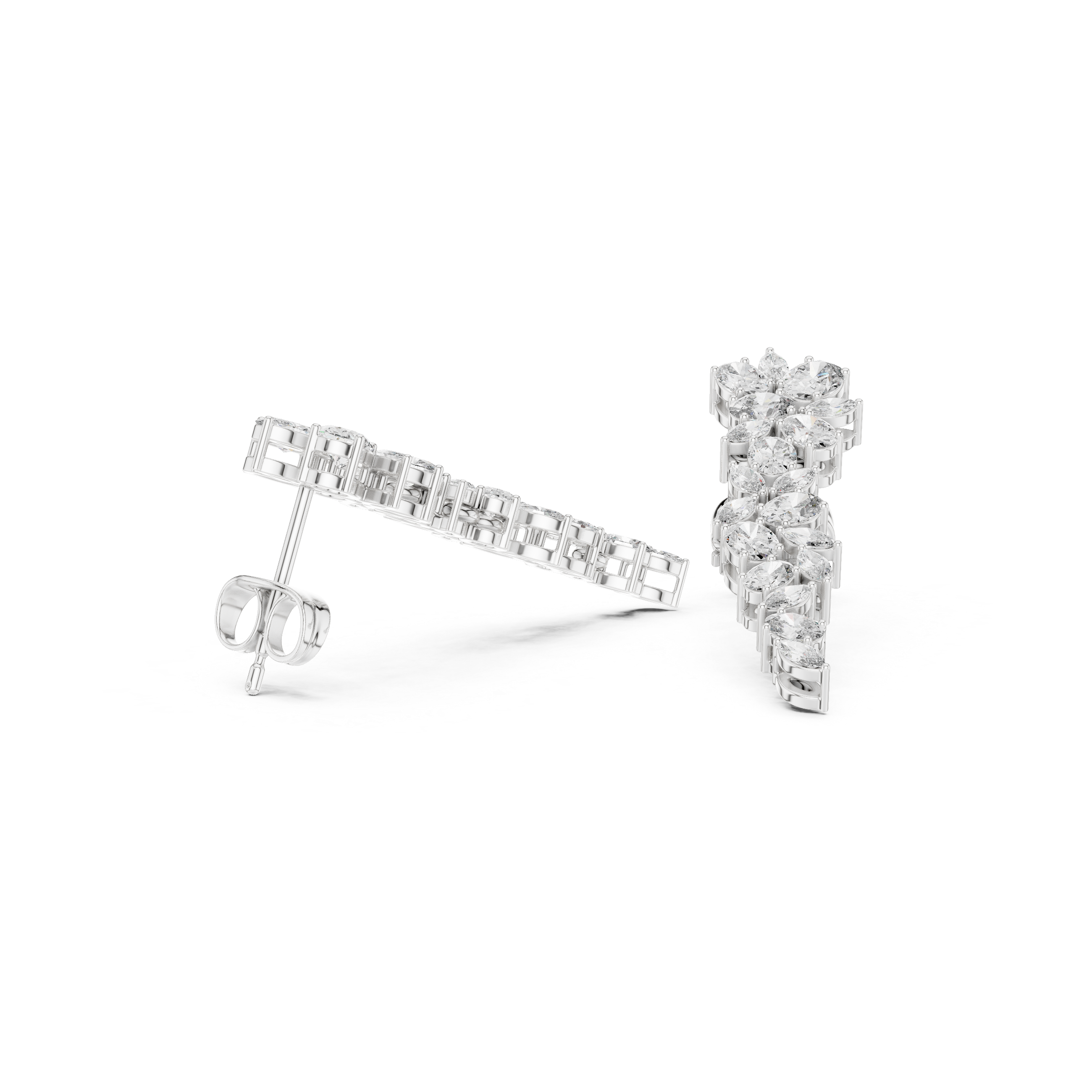 Elegant Marquise & Oval Diamond Drop Earrings in Fine Metal