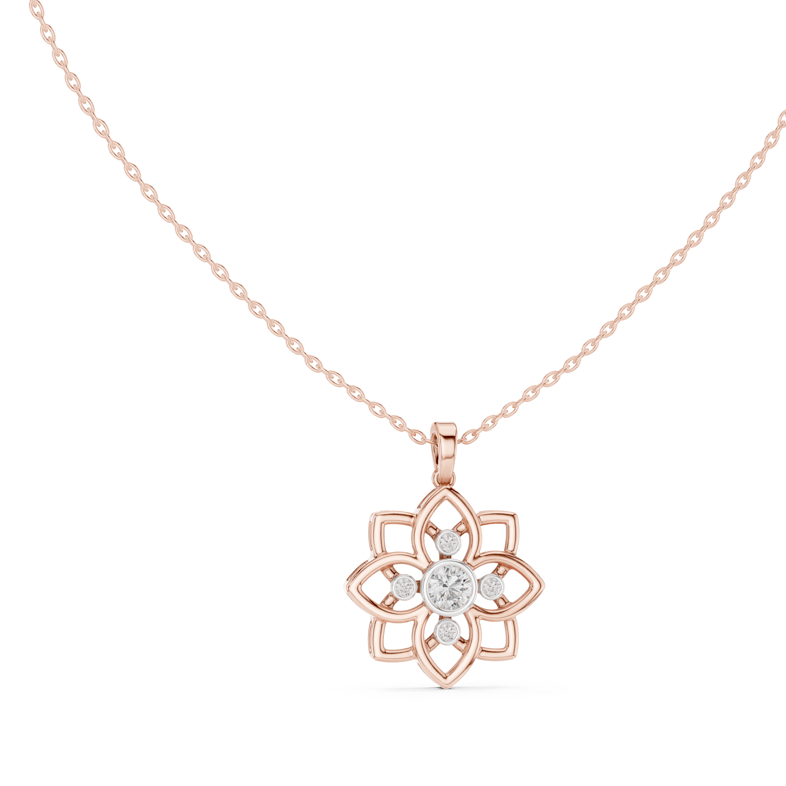 Floral Bezel Set Diamond Pendant in 18K Gold