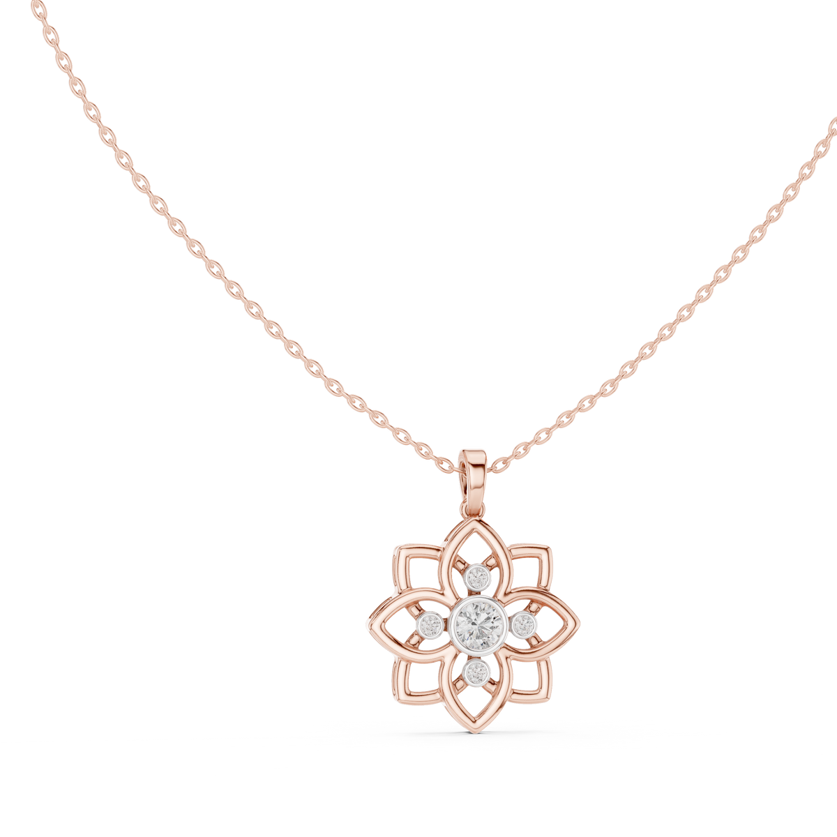 Floral Bezel Set Diamond Pendant in 18K Gold