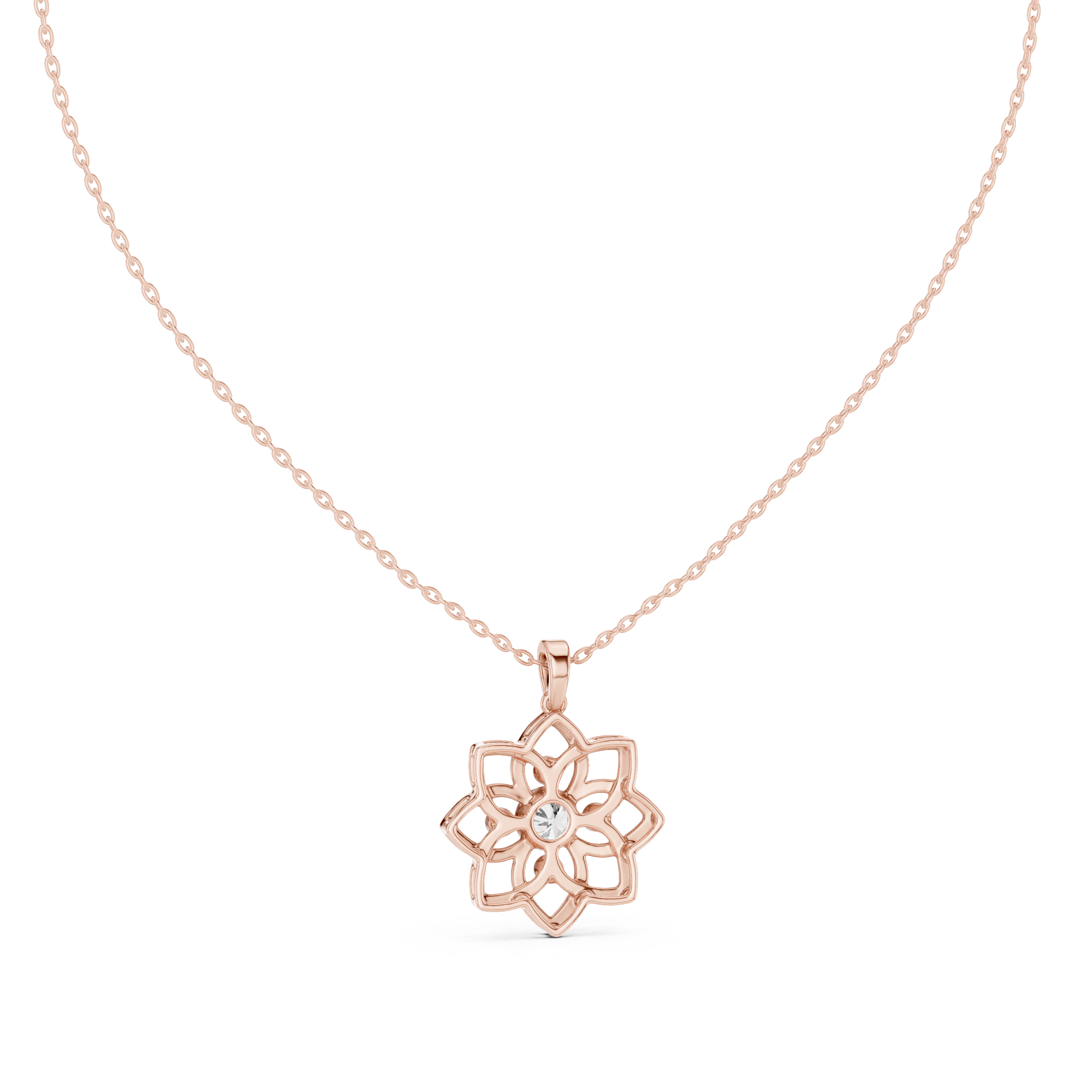 Floral Bezel Set Diamond Pendant in 18K Gold