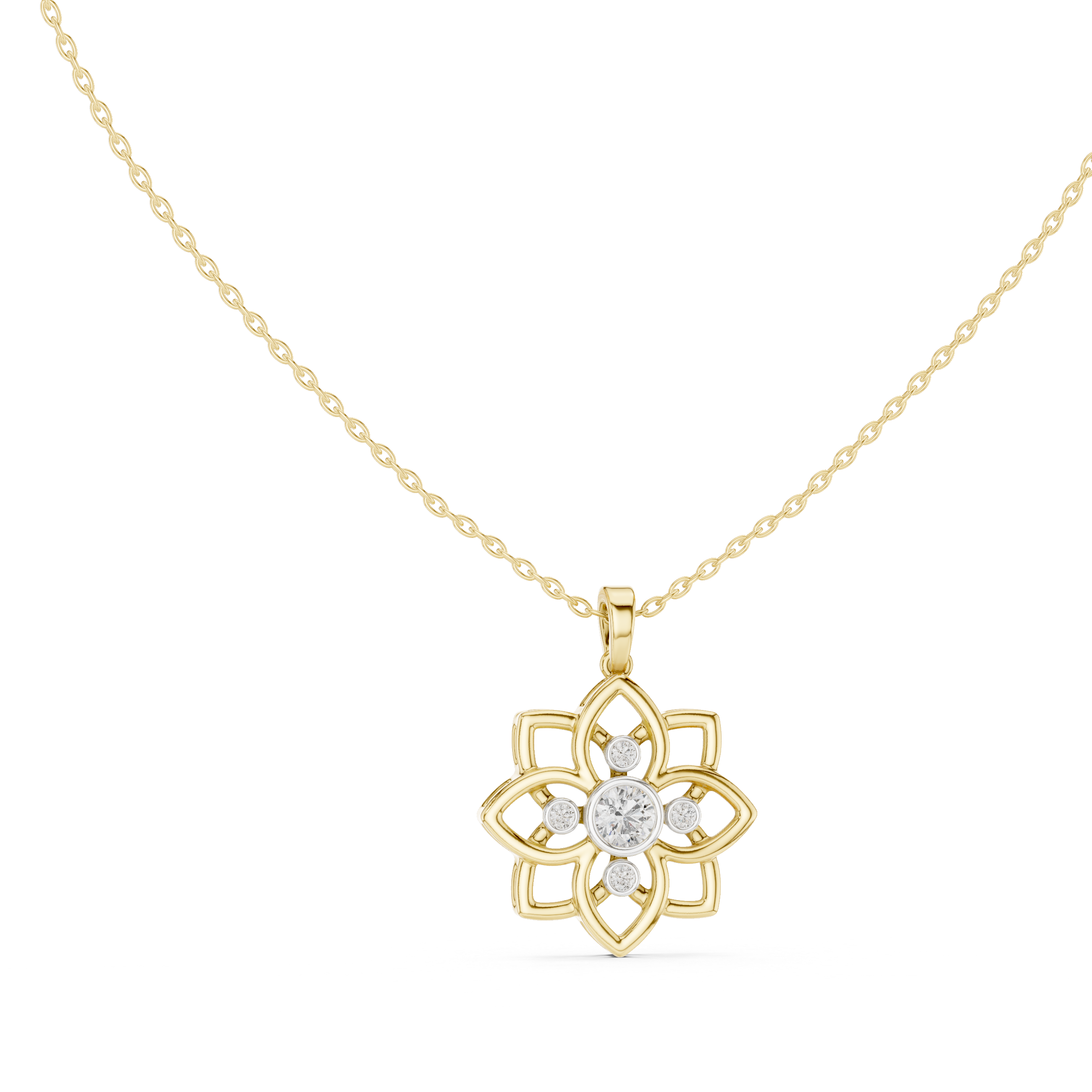 Floral Bezel Set Diamond Pendant in 18K Gold