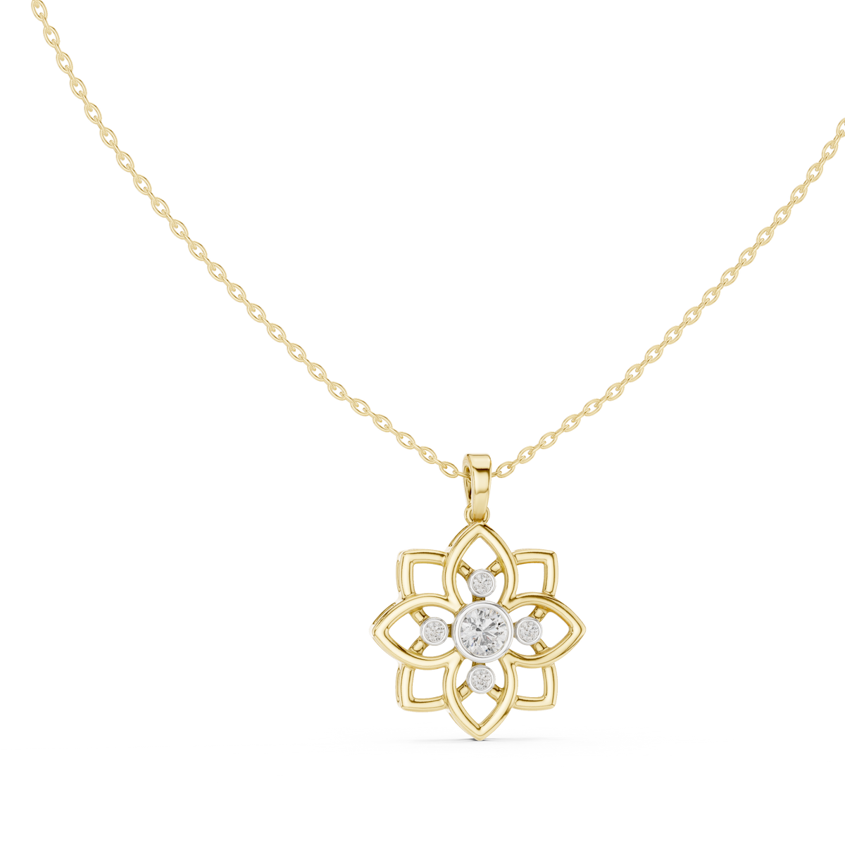 Floral Bezel Set Diamond Pendant in 18K Gold