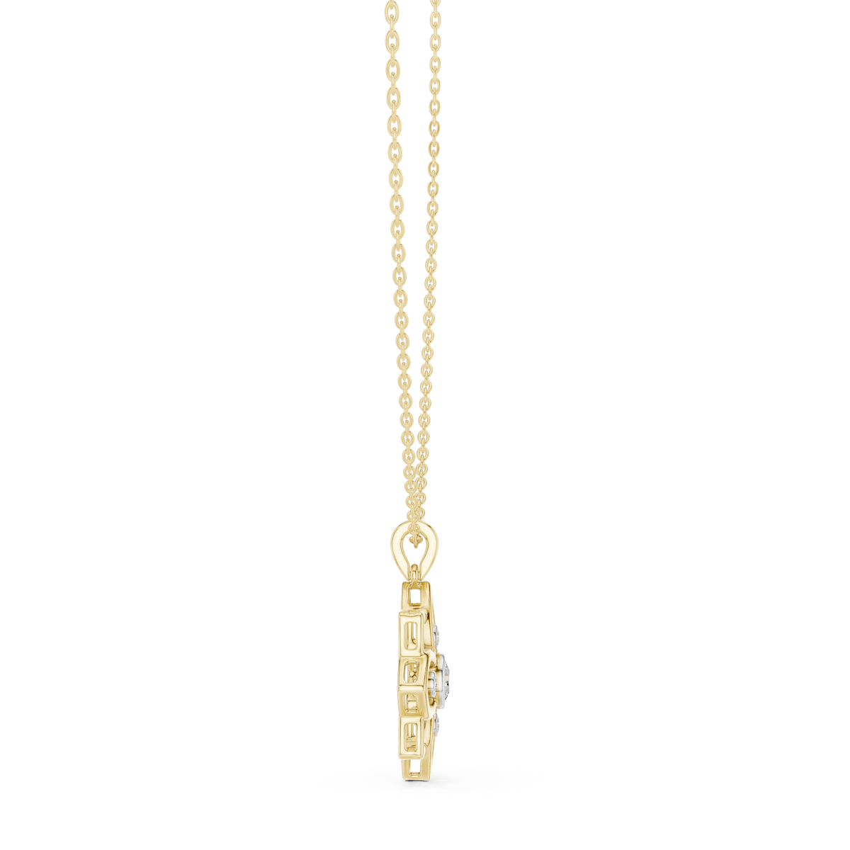 Floral Bezel Set Diamond Pendant in 18K Gold