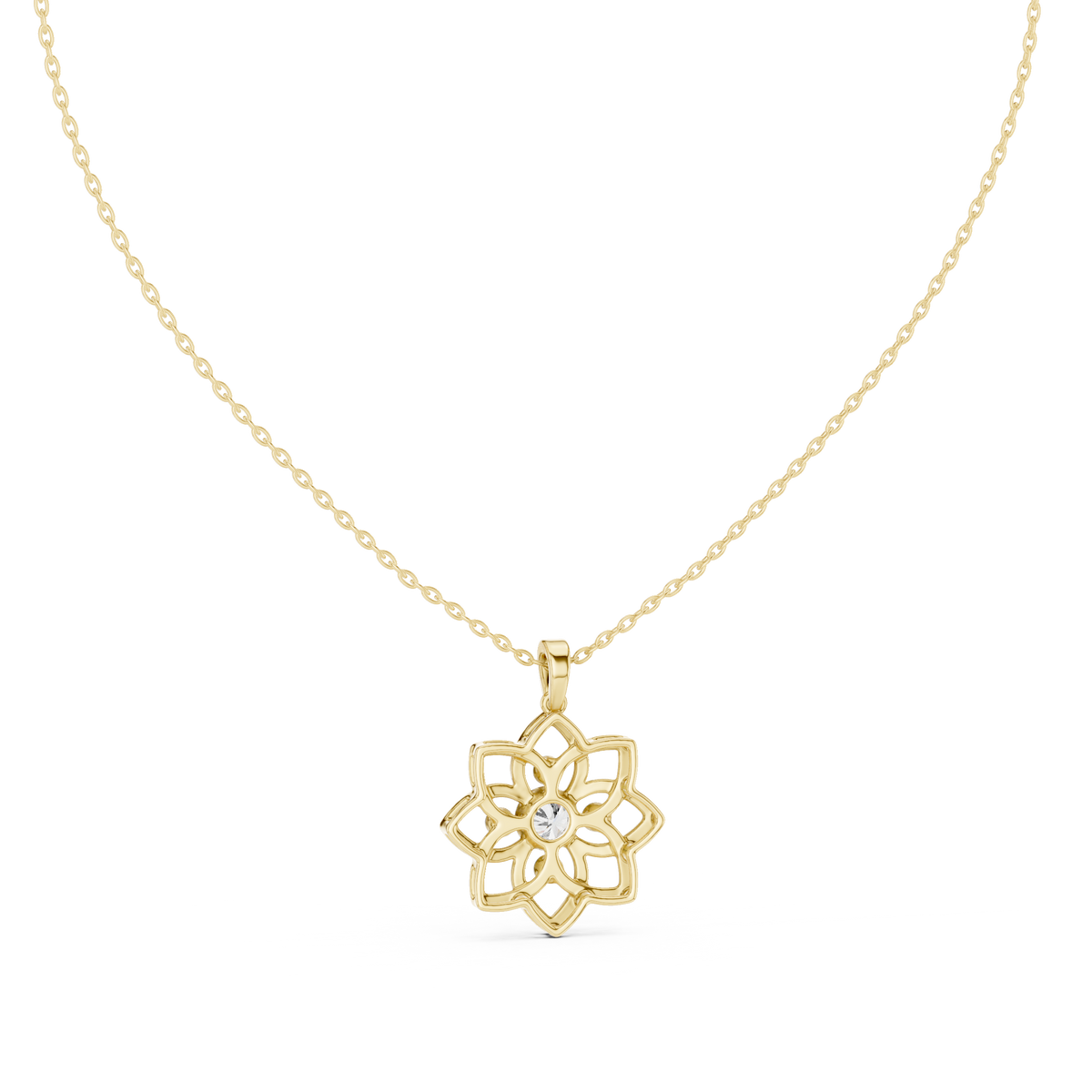 Floral Bezel Set Diamond Pendant in 18K Gold