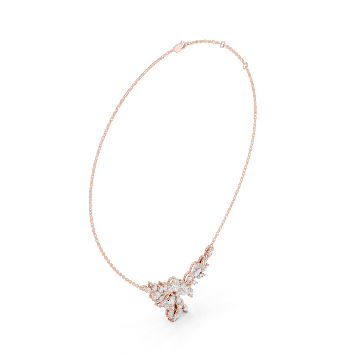 Elegant Marquise and Pear Diamond Floral Necklace in Fine Gold