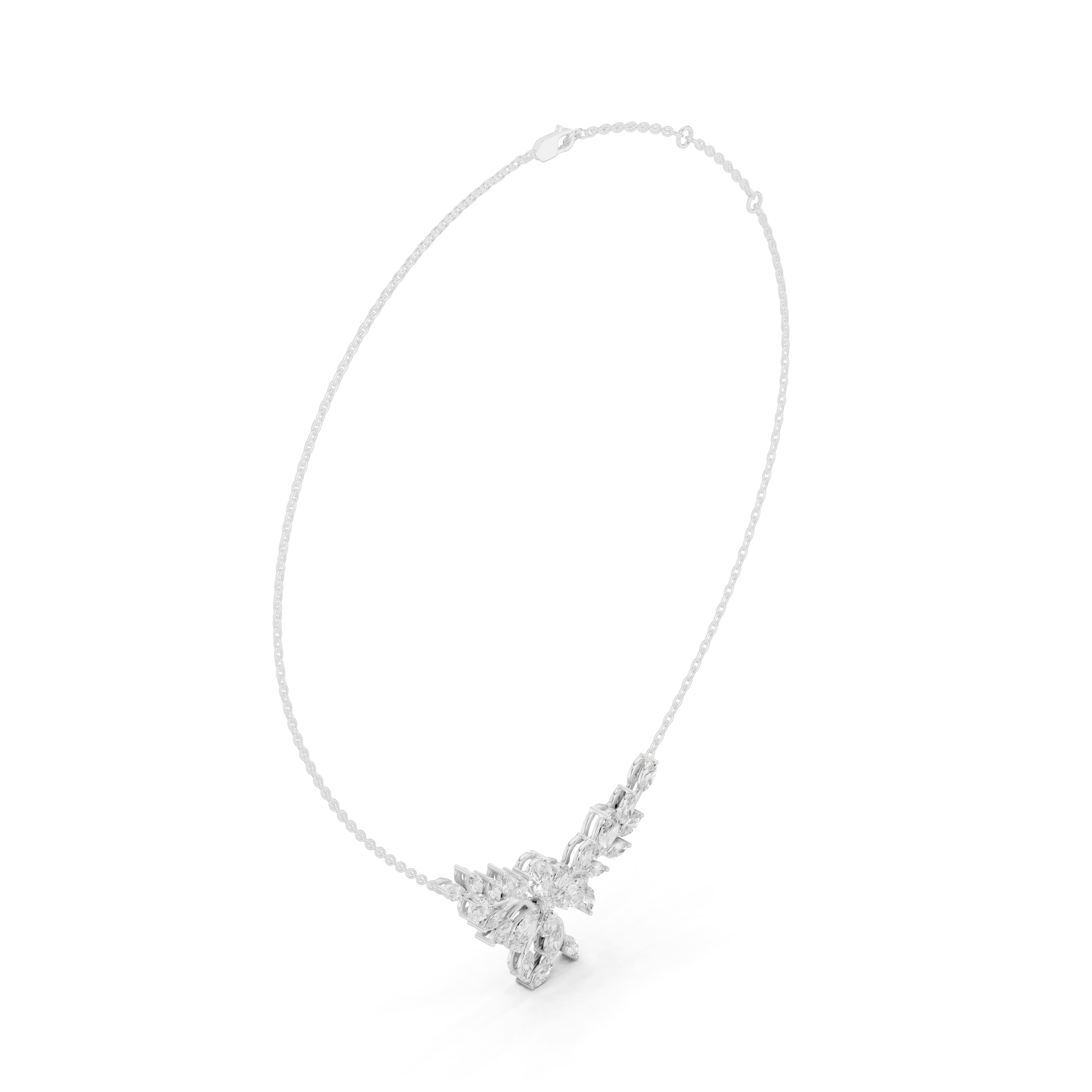 Elegant Marquise and Pear Diamond Floral Necklace in Fine Gold