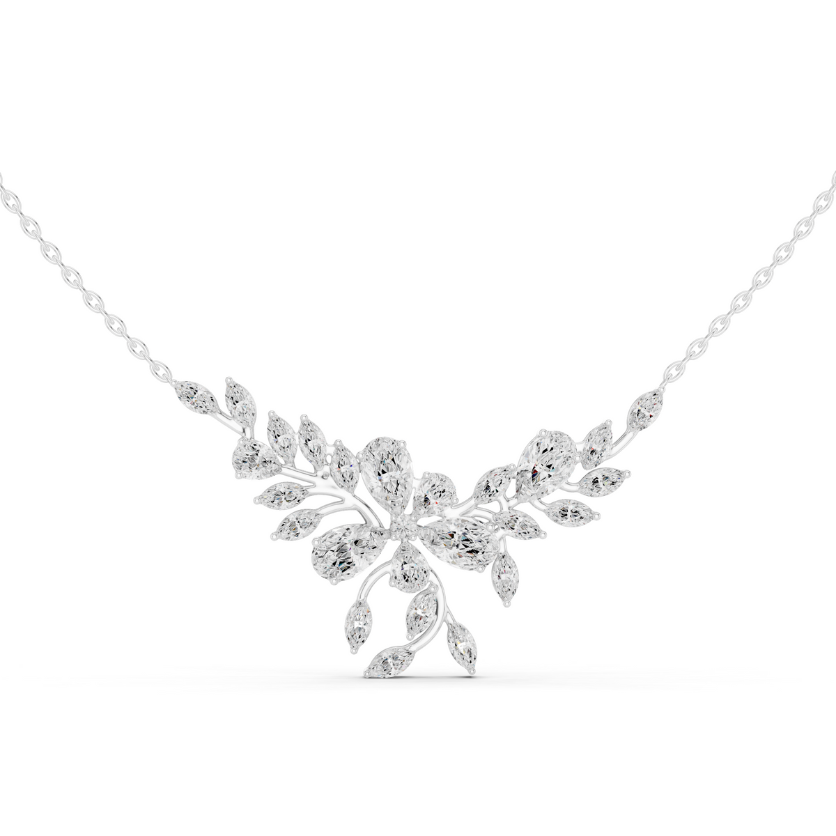 Elegant Marquise and Pear Diamond Floral Necklace in Fine Gold