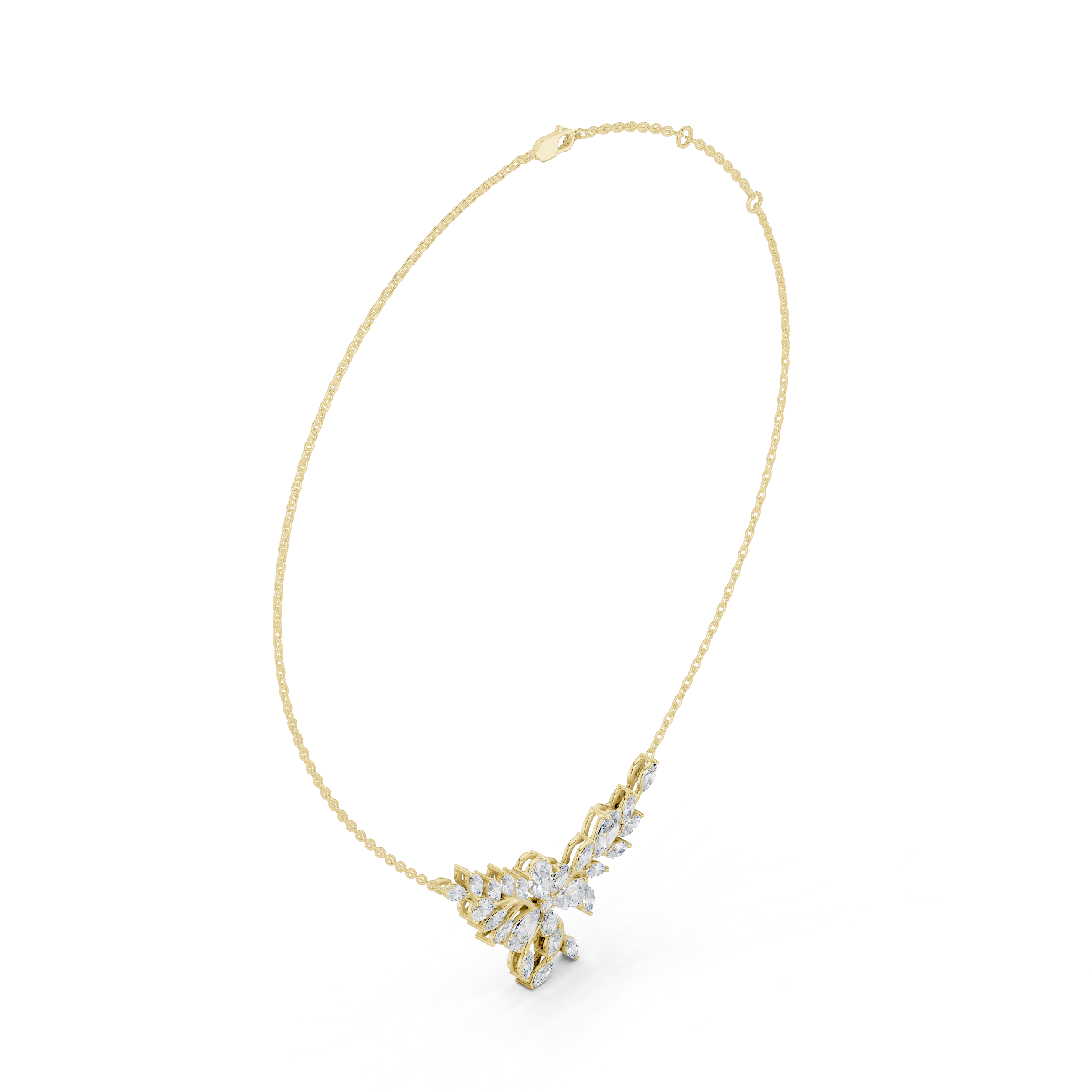 Elegant Marquise and Pear Diamond Floral Necklace in Fine Gold