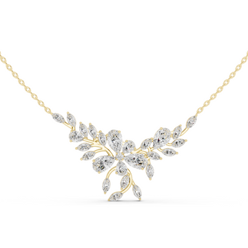 Elegant Marquise and Pear Diamond Floral Necklace in Fine Gold