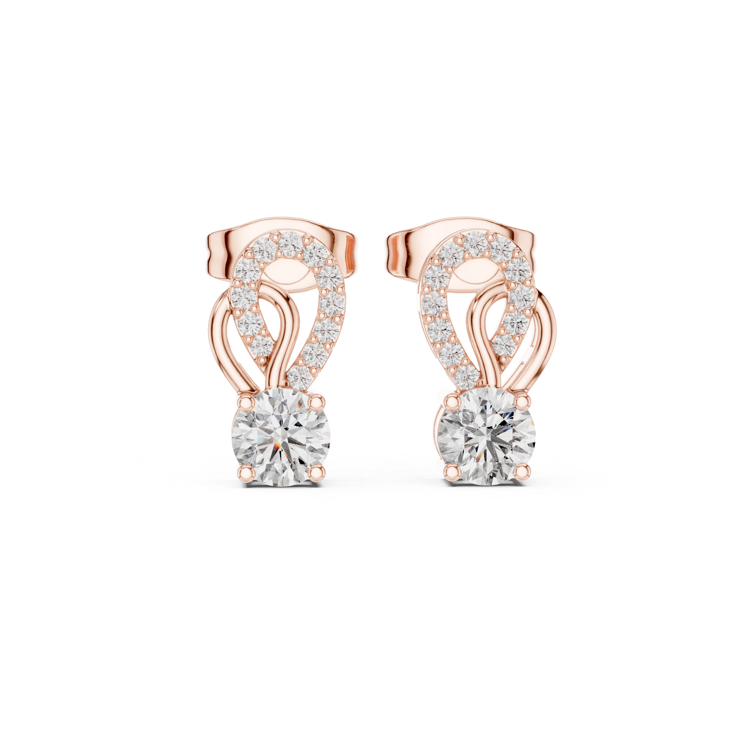 Luxury Round Lab-Grown Diamond Drop Stud Earrings in 14K Gold