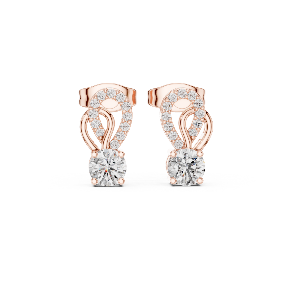 Luxury Round Lab-Grown Diamond Drop Stud Earrings in 14K Gold