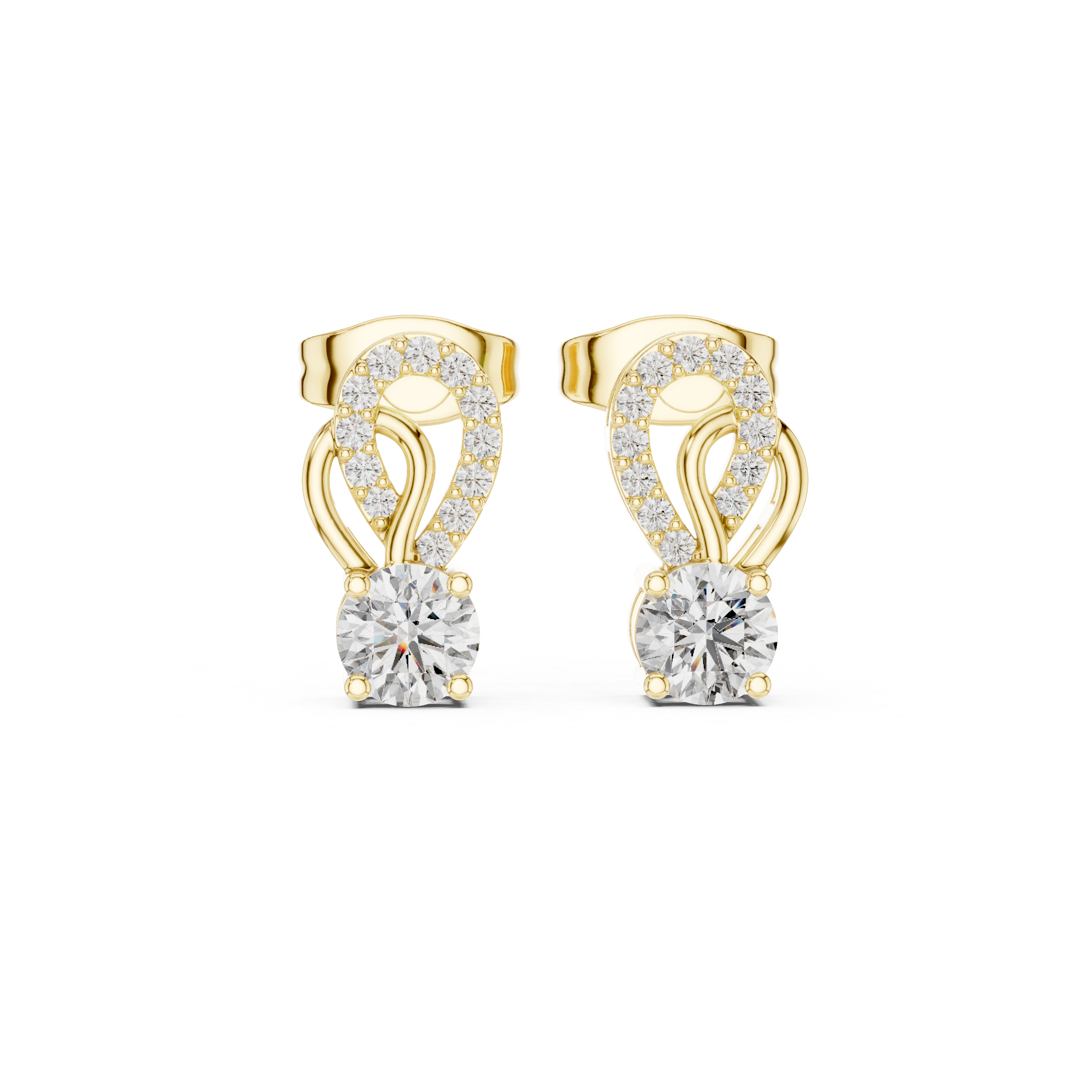 Luxury Round Lab-Grown Diamond Drop Stud Earrings in 14K Gold