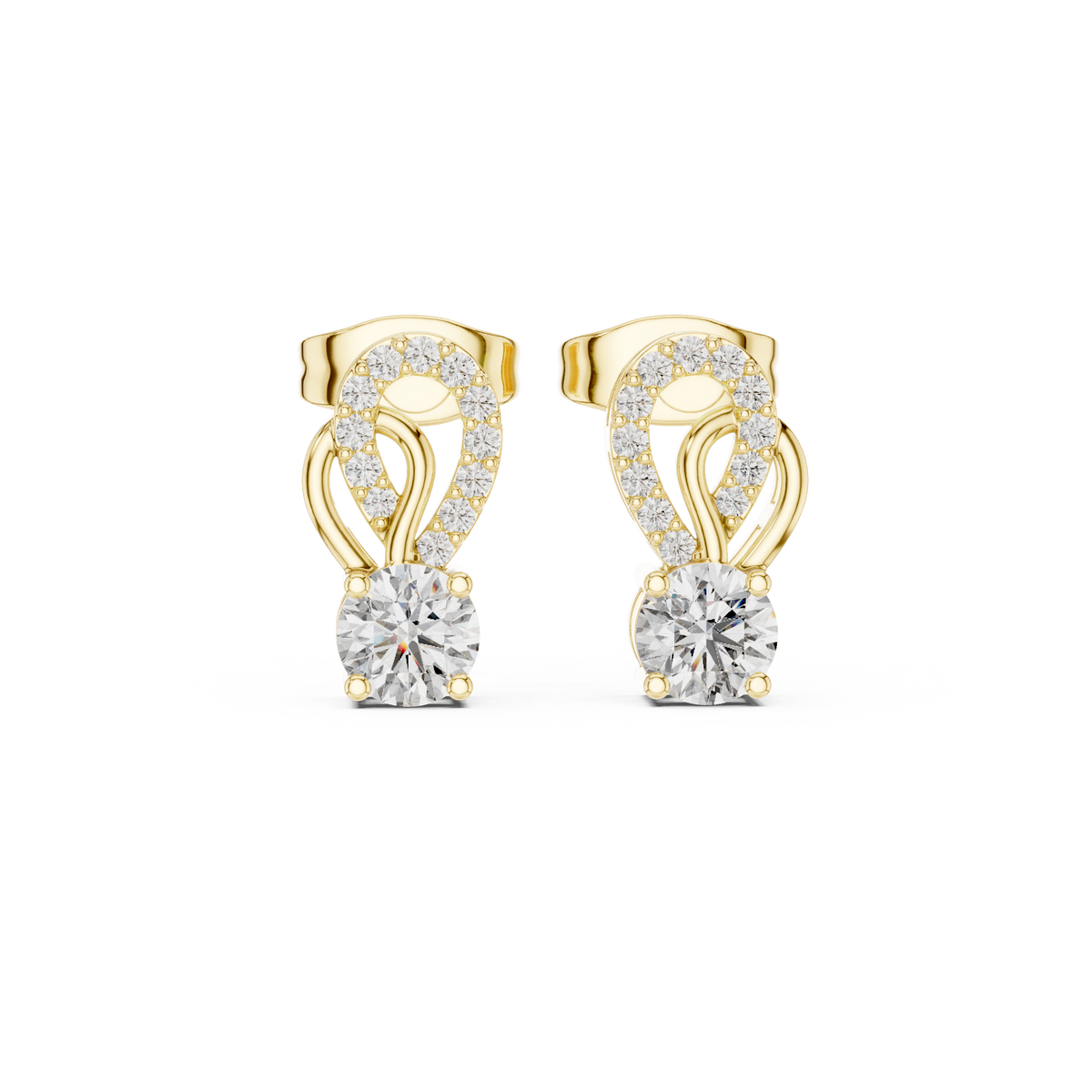 Luxury Round Lab-Grown Diamond Drop Stud Earrings in 14K Gold