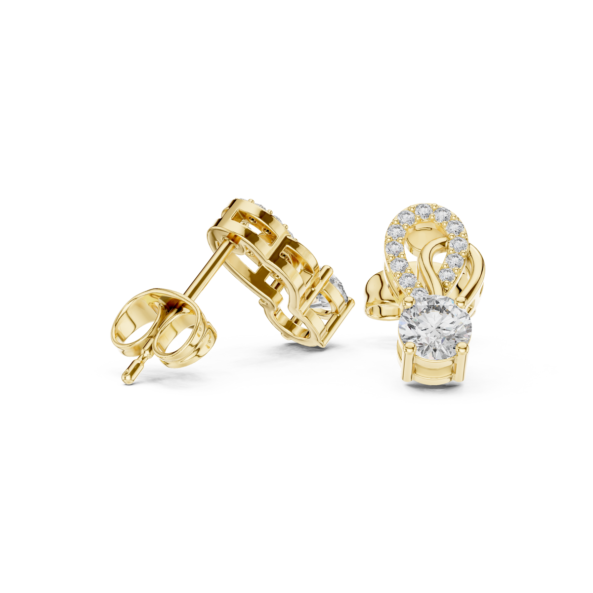 Luxury Round Lab-Grown Diamond Drop Stud Earrings in 14K Gold
