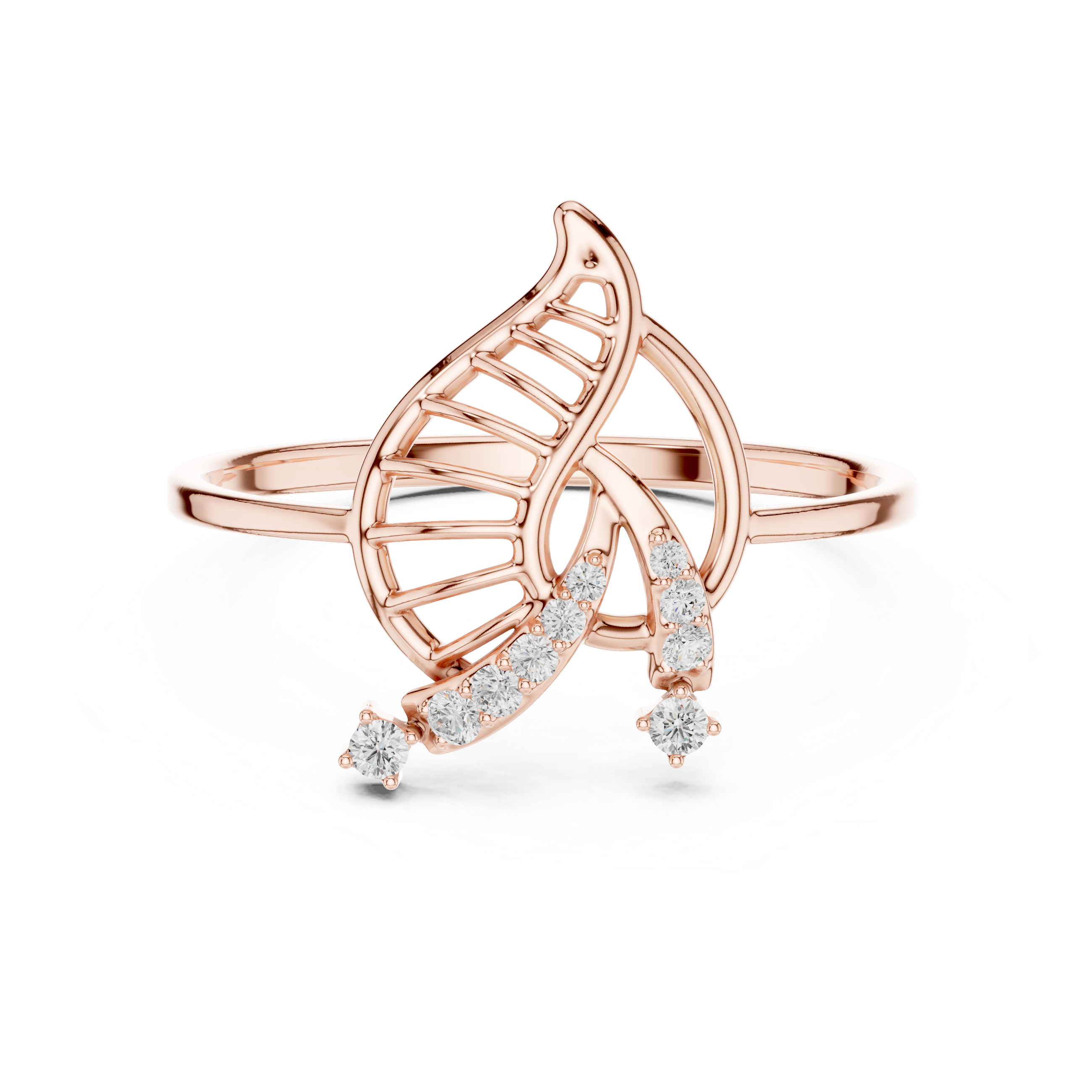 Leaf Motif Diamond Ring in 18K Gold Elegance