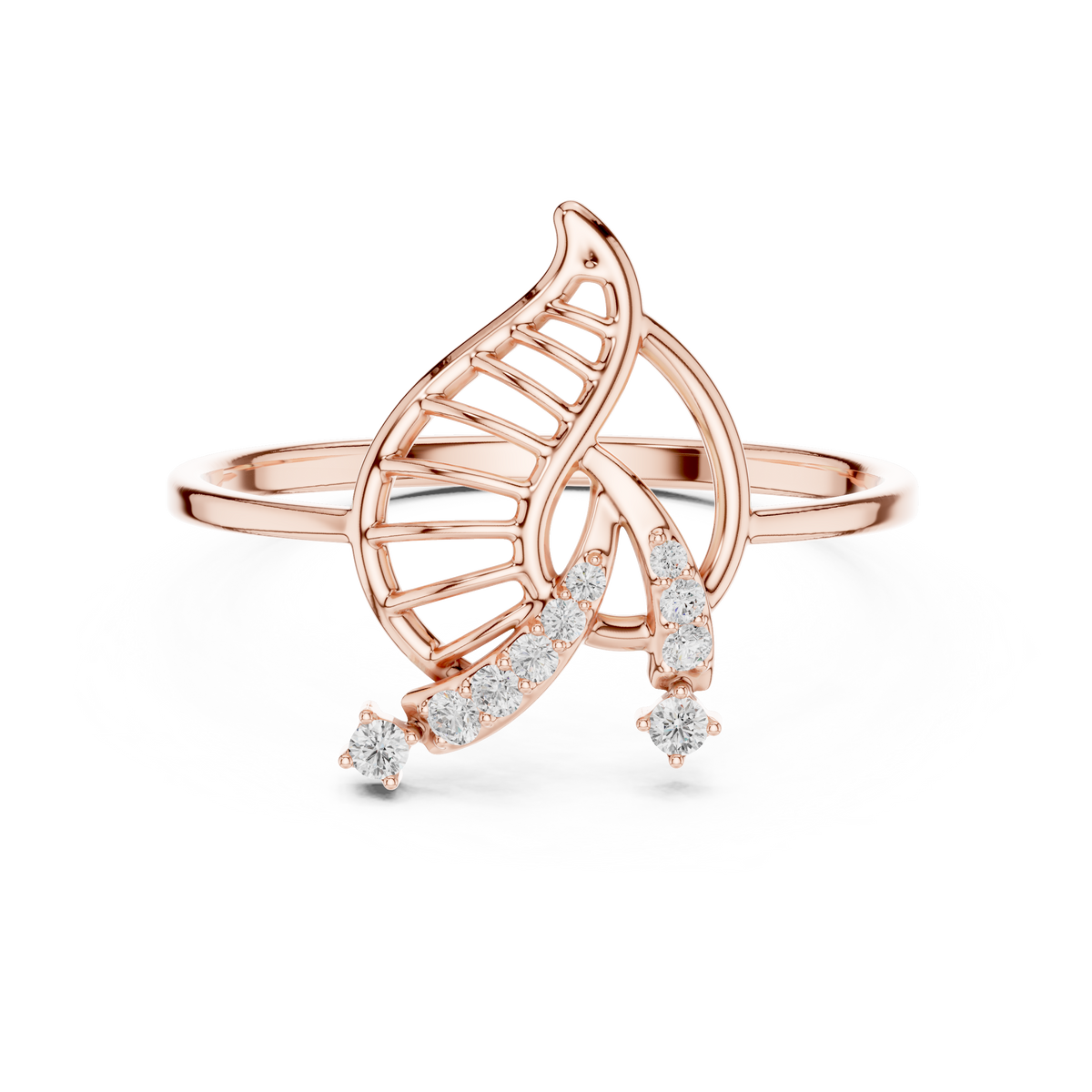 Leaf Motif Diamond Ring in 18K Gold Elegance