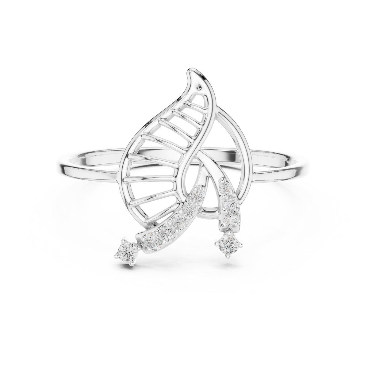 Leaf Motif Diamond Ring in 18K Gold Elegance