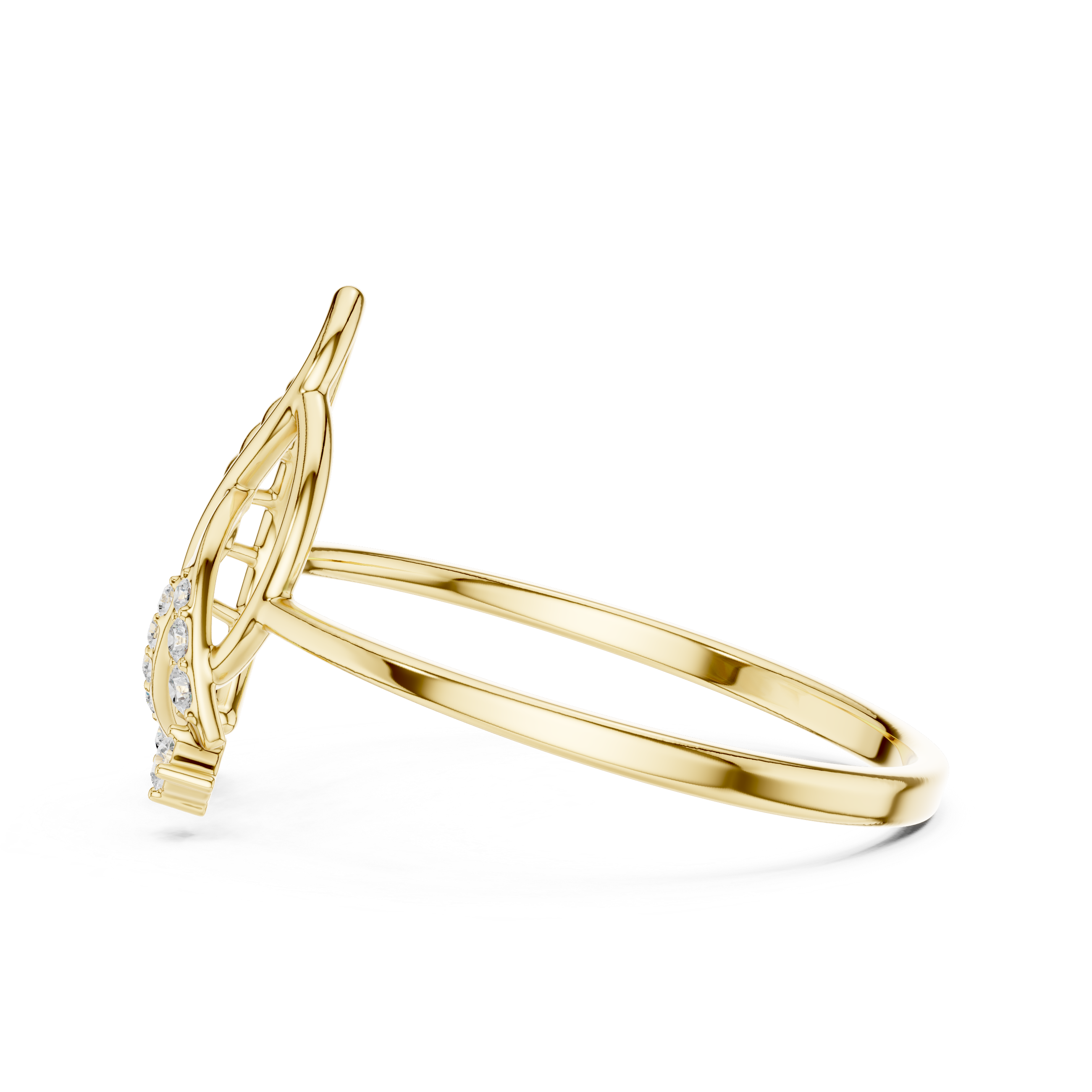 Leaf Motif Diamond Ring in 18K Gold Elegance