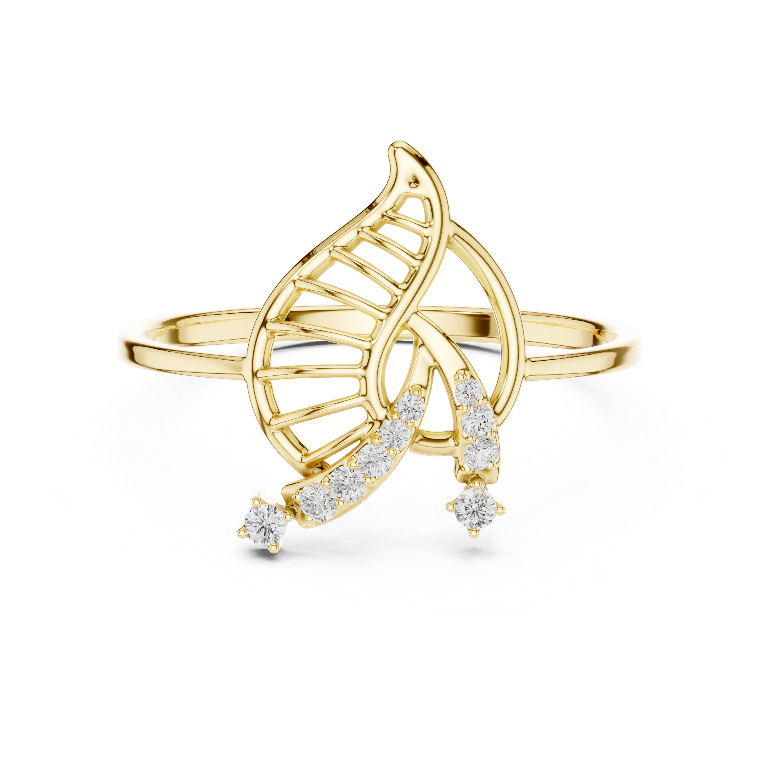Leaf Motif Diamond Ring in 18K Gold Elegance