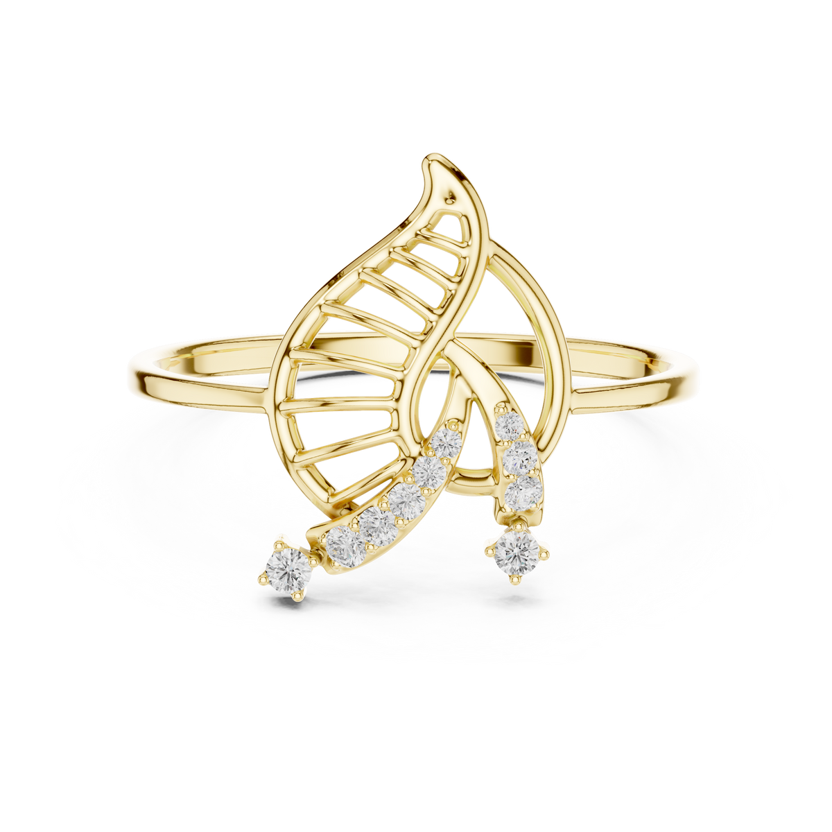 Leaf Motif Diamond Ring in 18K Gold Elegance