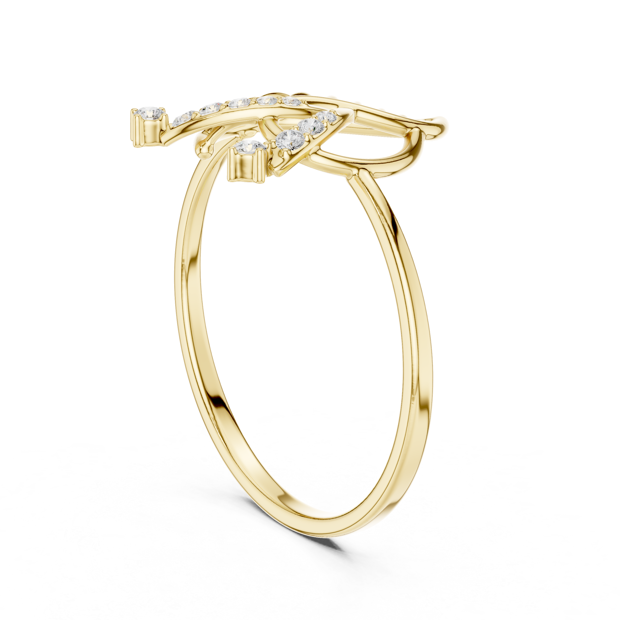 Leaf Motif Diamond Ring in 18K Gold Elegance