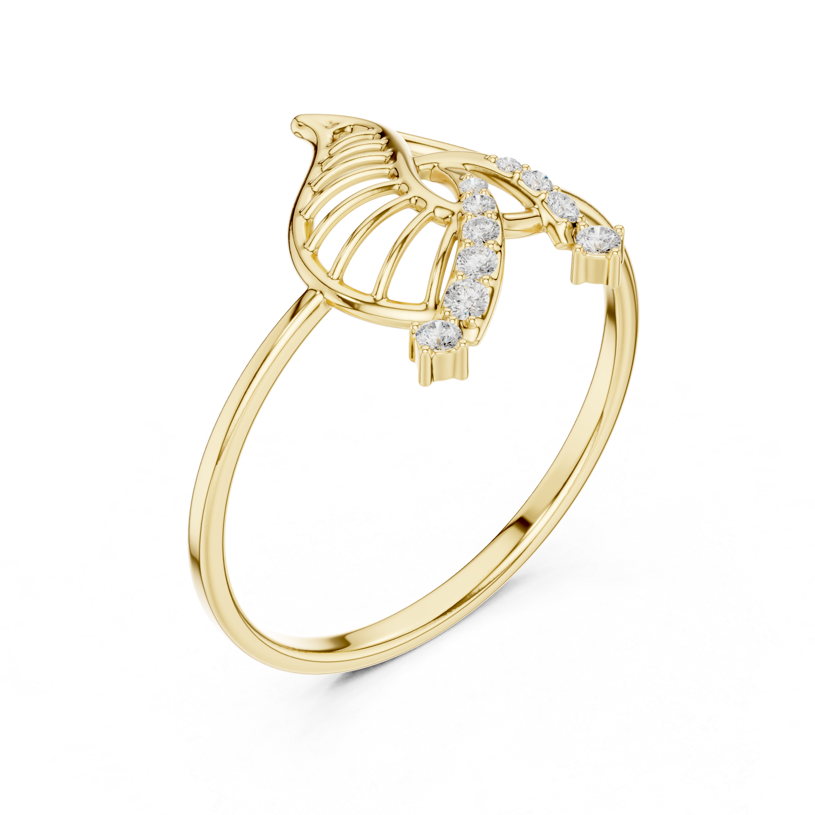 Leaf Motif Diamond Ring in 18K Gold Elegance