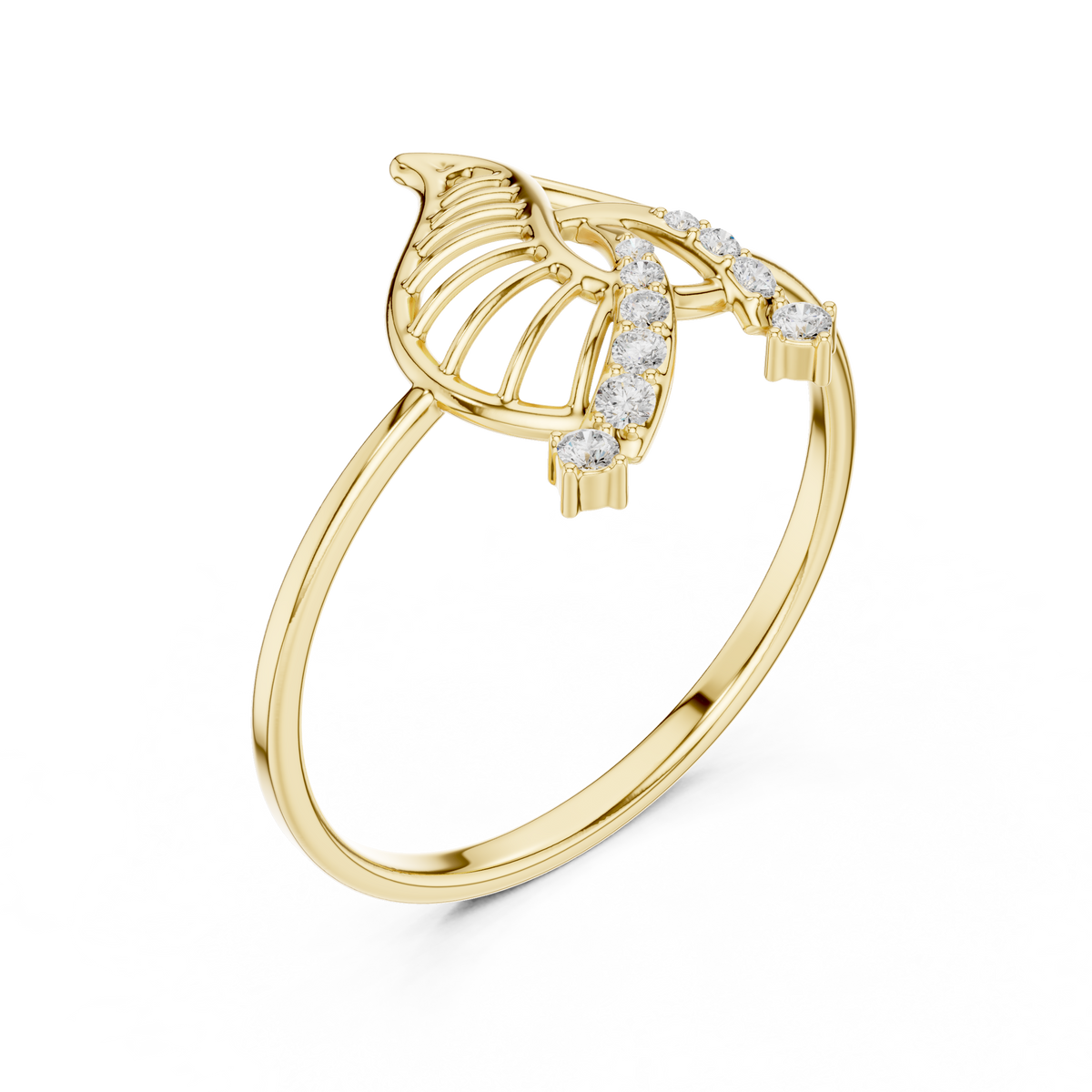 Leaf Motif Diamond Ring in 18K Gold Elegance