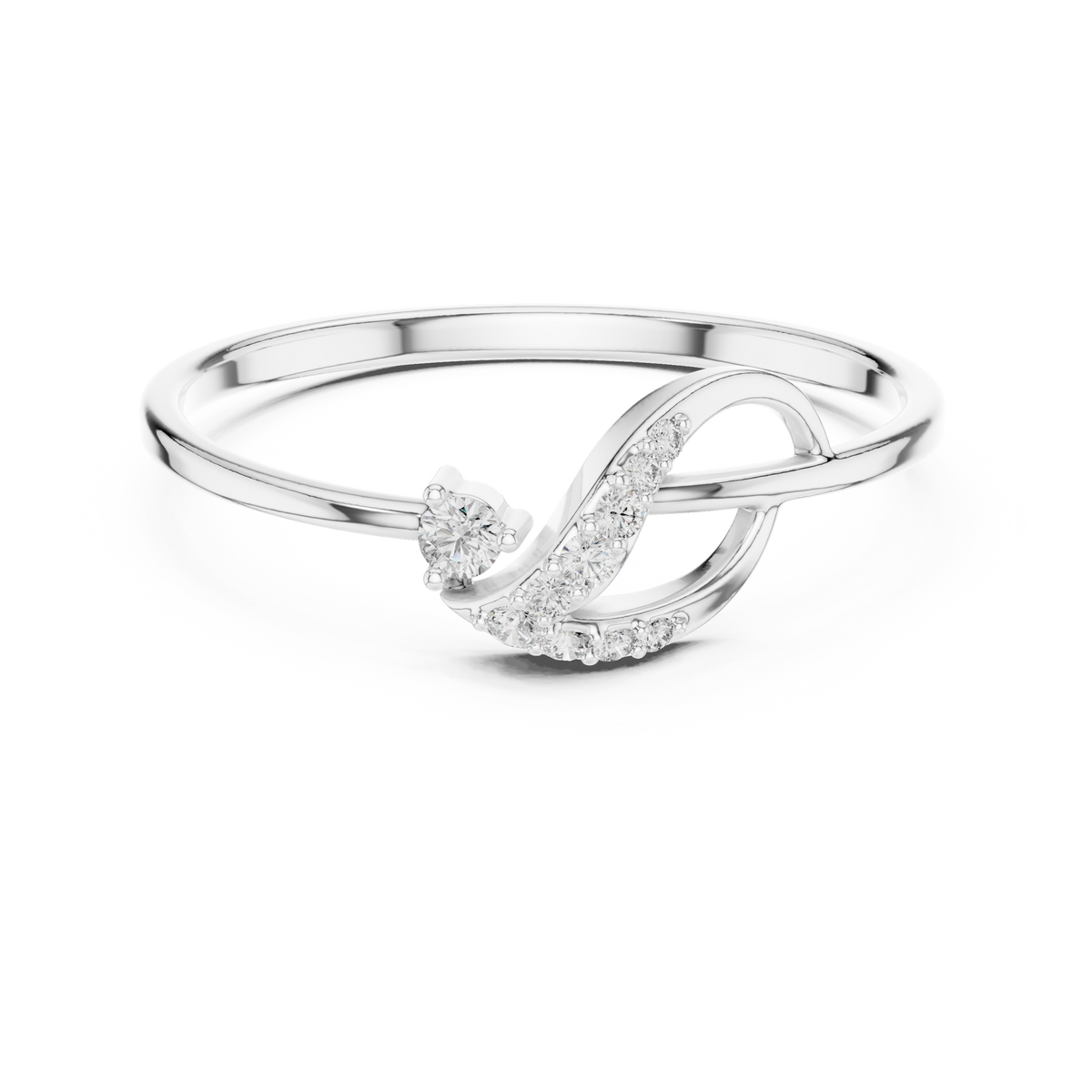 Luxury Curved Diamond Designer Ring in 14KT Gold