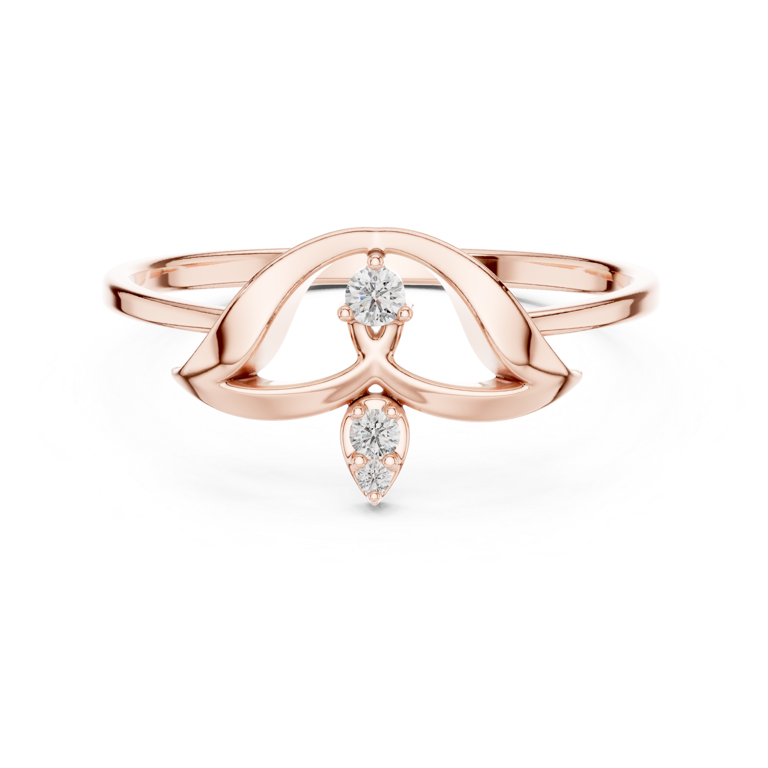 Elegant Three-Stone Diamond Designer Ring in 14KT Gold