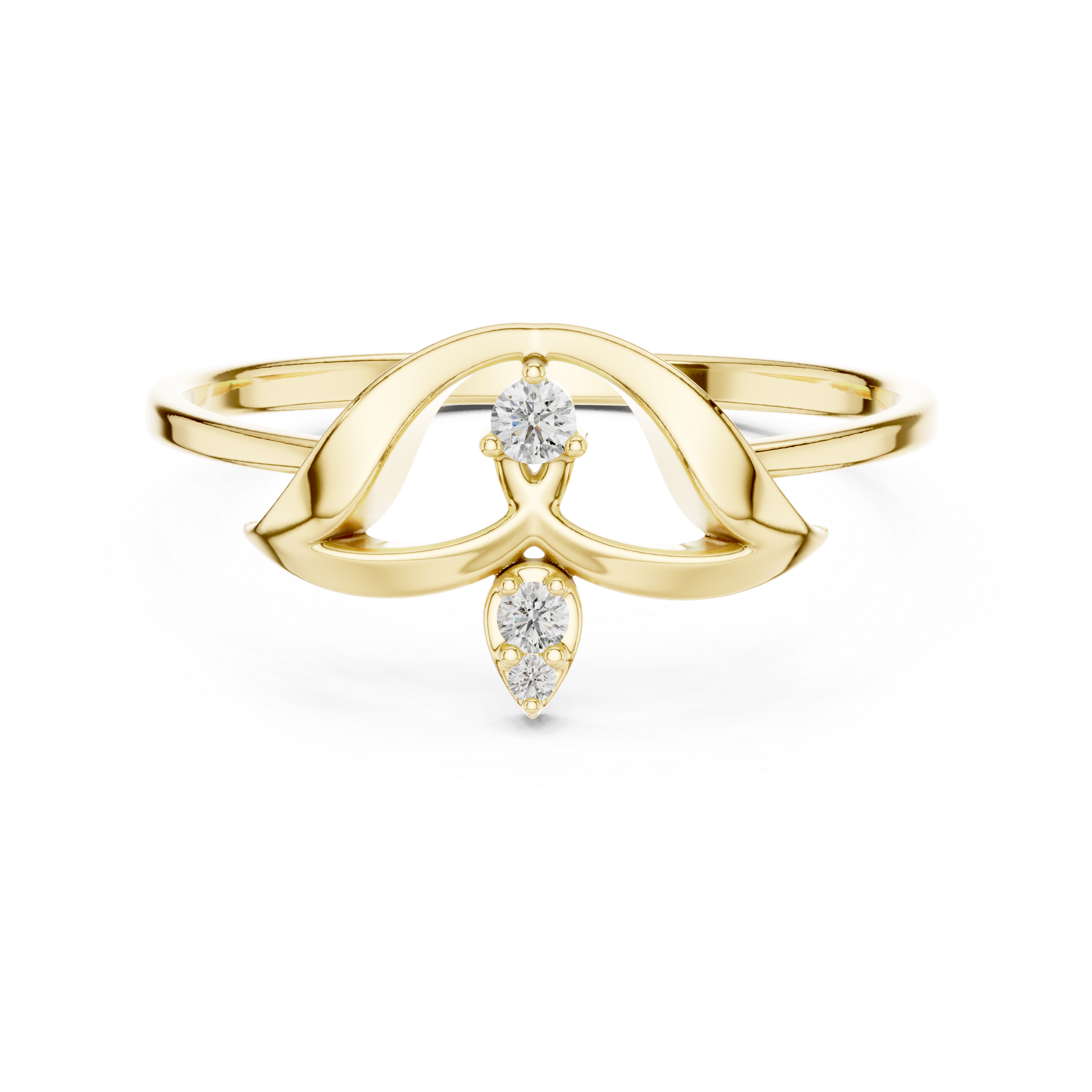 Elegant Three-Stone Diamond Designer Ring in 14KT Gold