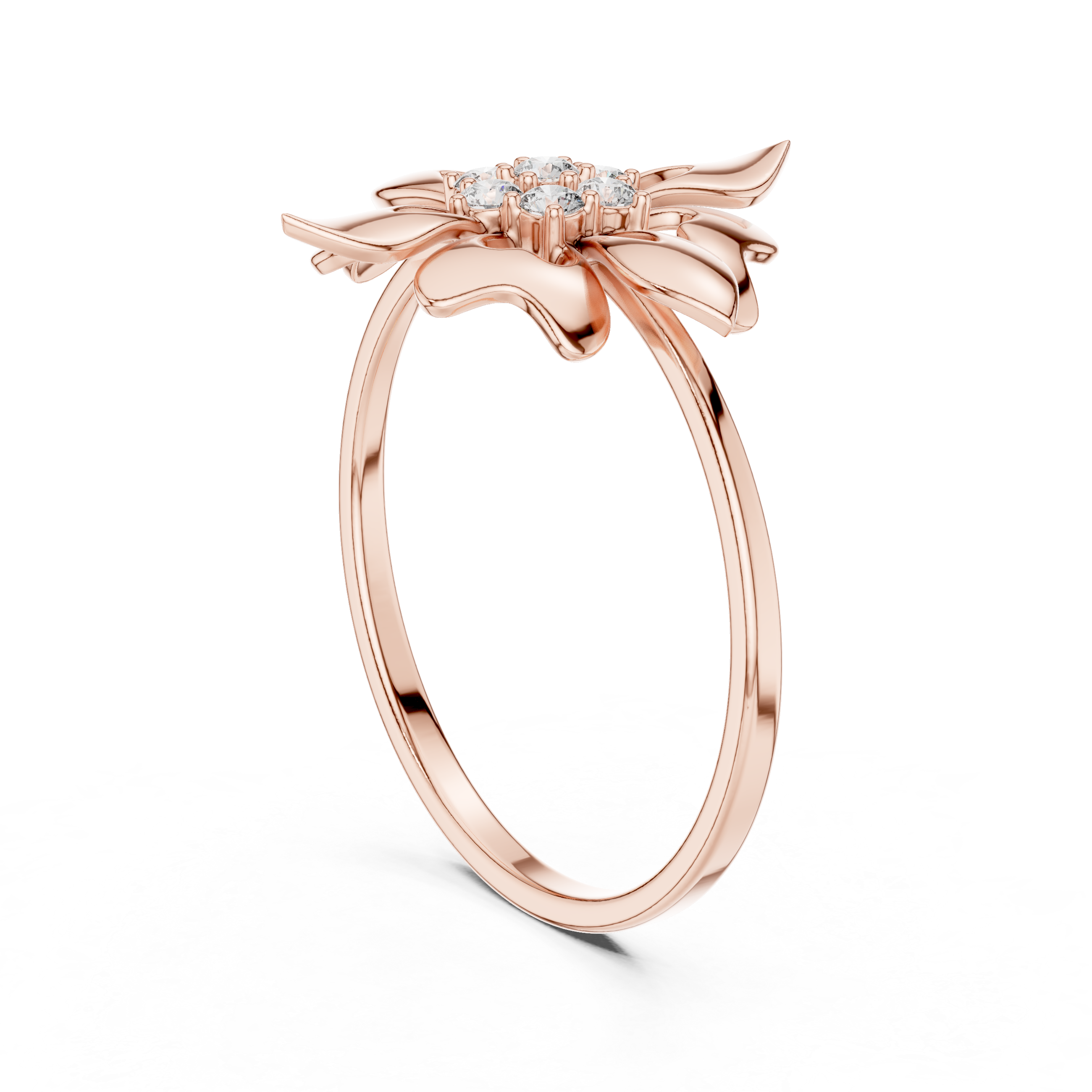 Luxury Floral Diamond Ring in Solid Gold Finish
