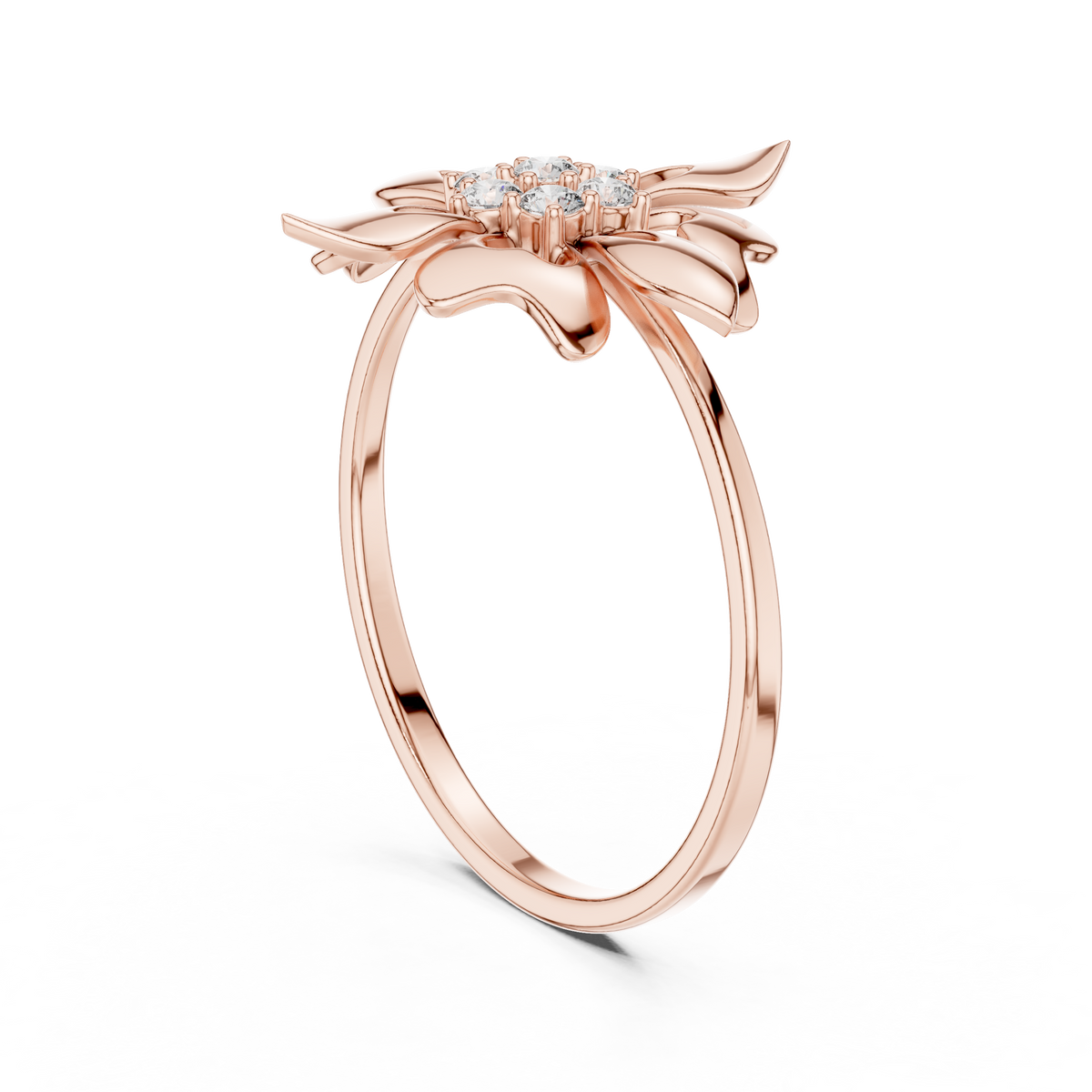 Luxury Floral Diamond Ring in Solid Gold Finish