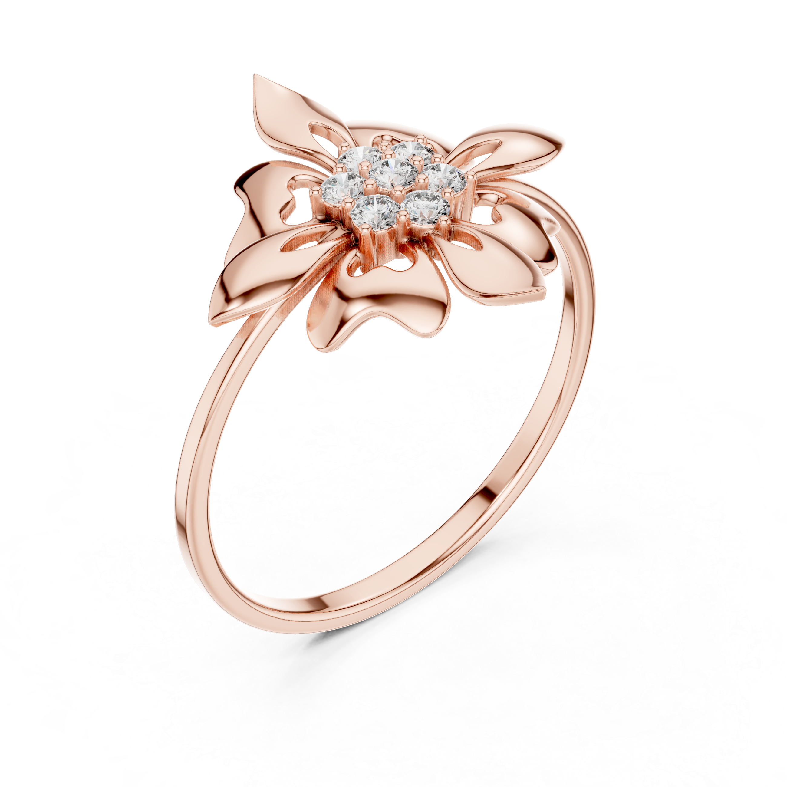 Luxury Floral Diamond Ring in Solid Gold Finish