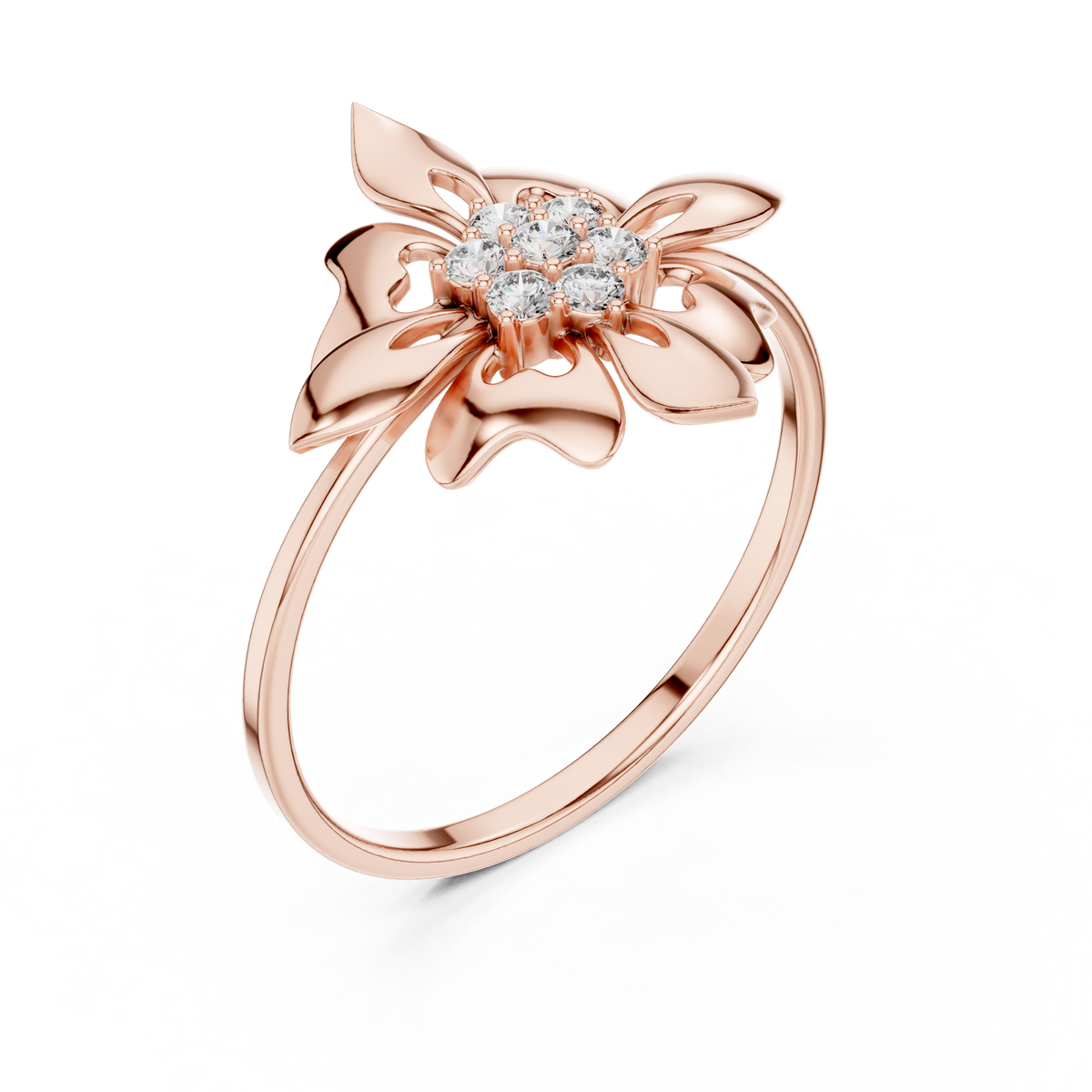 Luxury Floral Diamond Ring in Solid Gold Finish