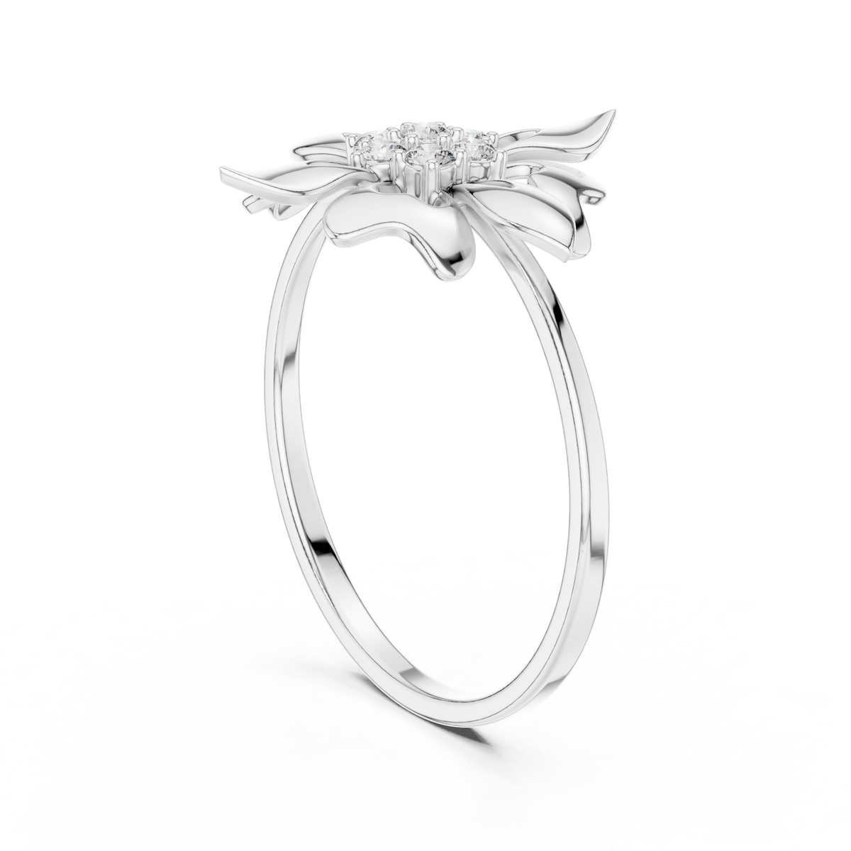 Luxury Floral Diamond Ring in Solid Gold Finish