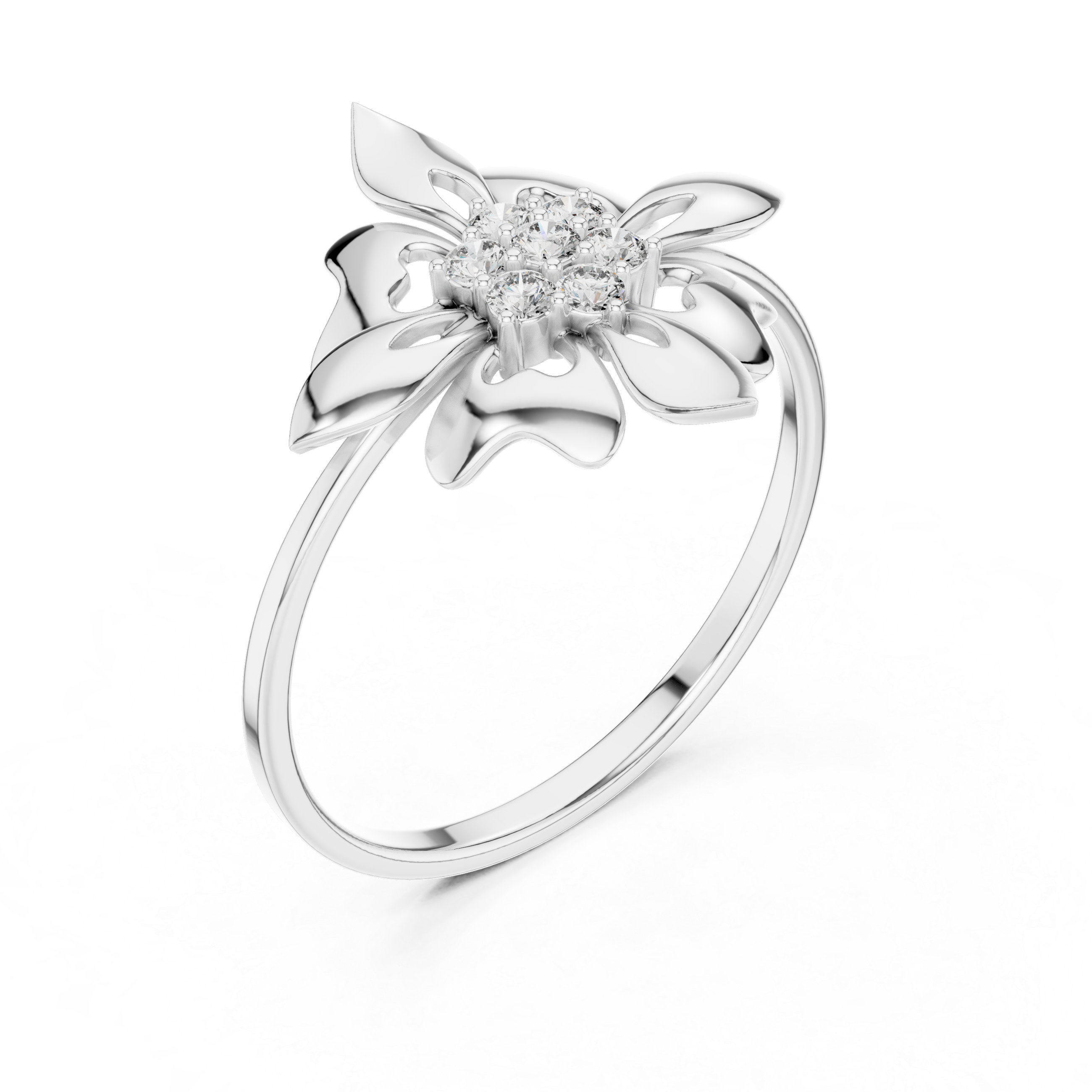 Luxury Floral Diamond Ring in Solid Gold Finish