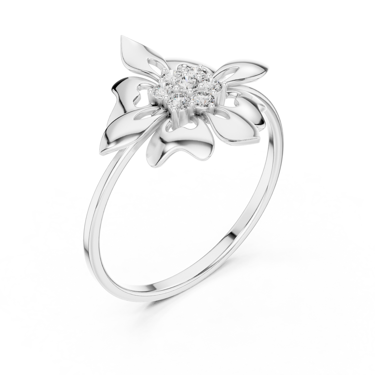 Luxury Floral Diamond Ring in Solid Gold Finish
