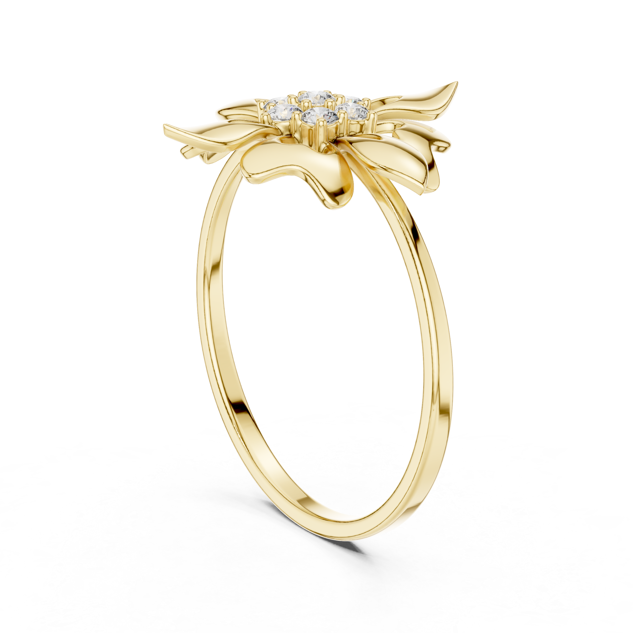 Luxury Floral Diamond Ring in Solid Gold Finish