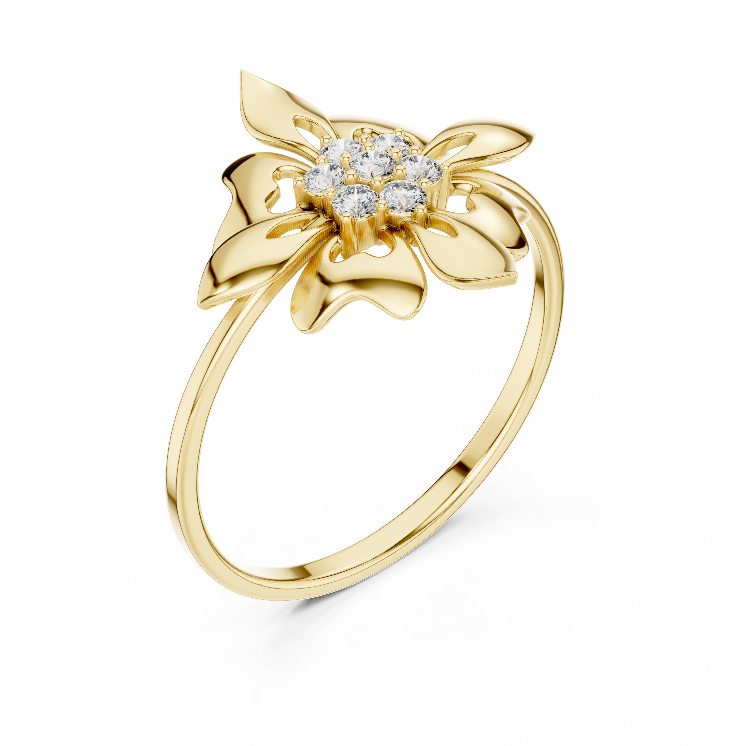 Luxury Floral Diamond Ring in Solid Gold Finish