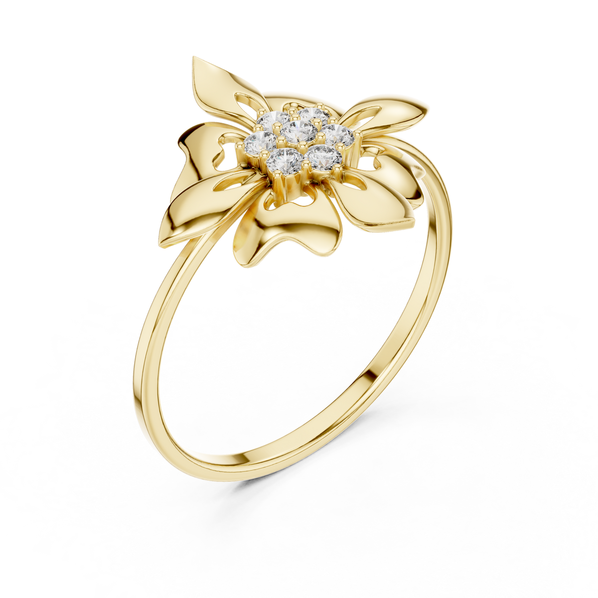 Luxury Floral Diamond Ring in Solid Gold Finish