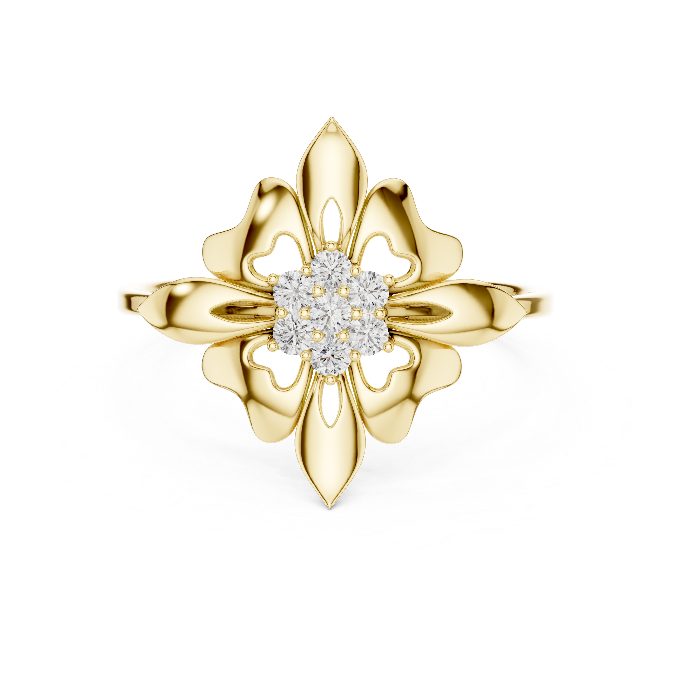 Luxury Floral Diamond Ring in Solid Gold Finish