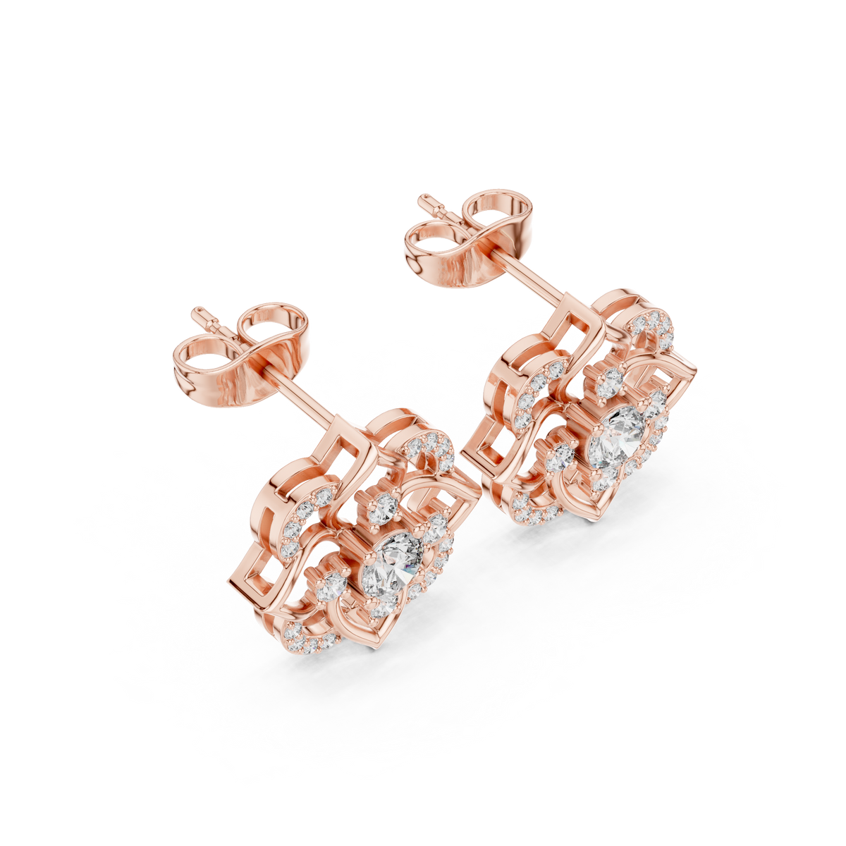 Floral Blue Gemstone & Diamond Stud Earrings in Fine Gold