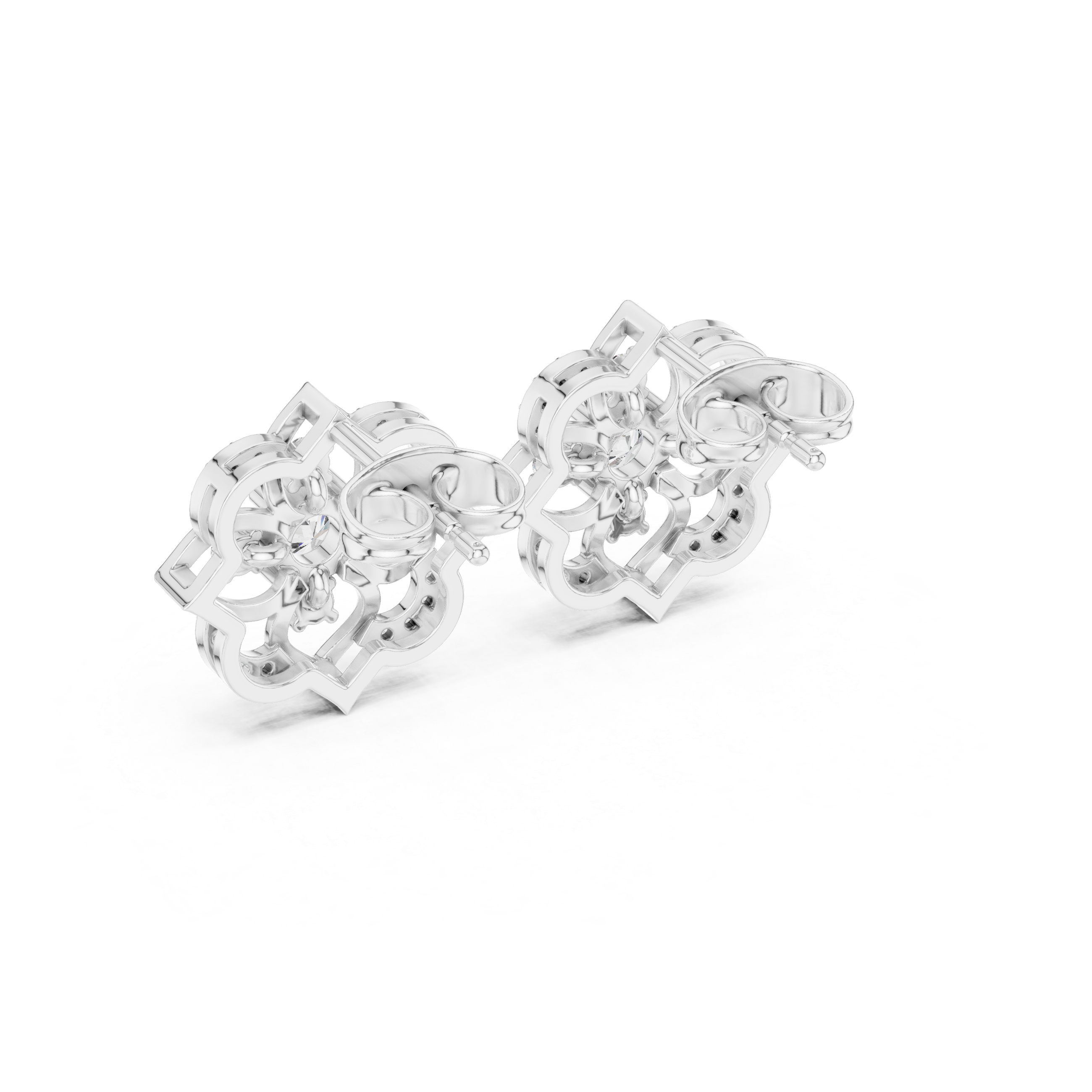 Floral Blue Gemstone & Diamond Stud Earrings in Fine Gold