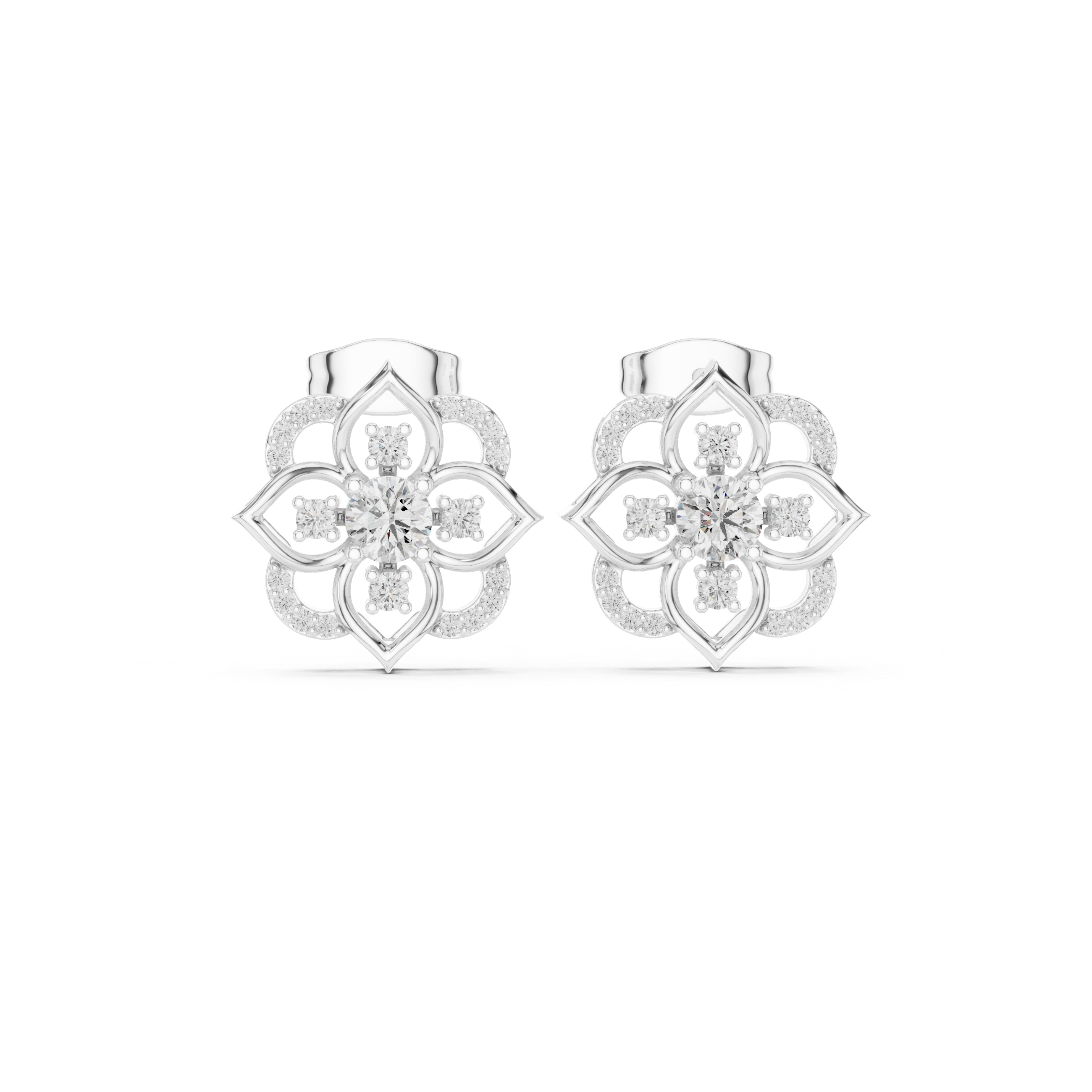 Floral Blue Gemstone & Diamond Stud Earrings in Fine Gold