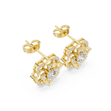 Floral Blue Gemstone & Diamond Stud Earrings in Fine Gold