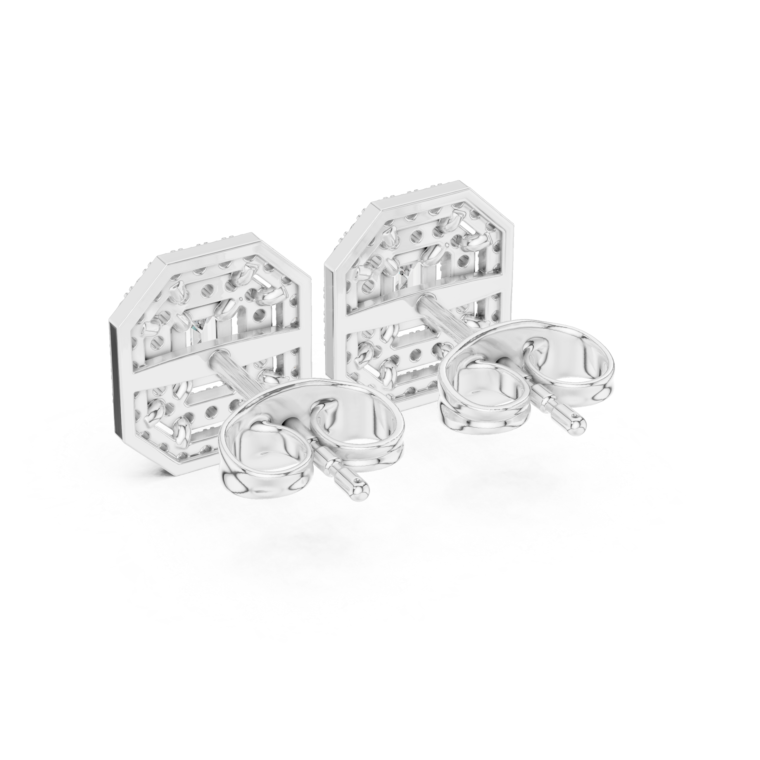 Emerald-Cut Halo Diamond Stud Earrings in Fine Gold