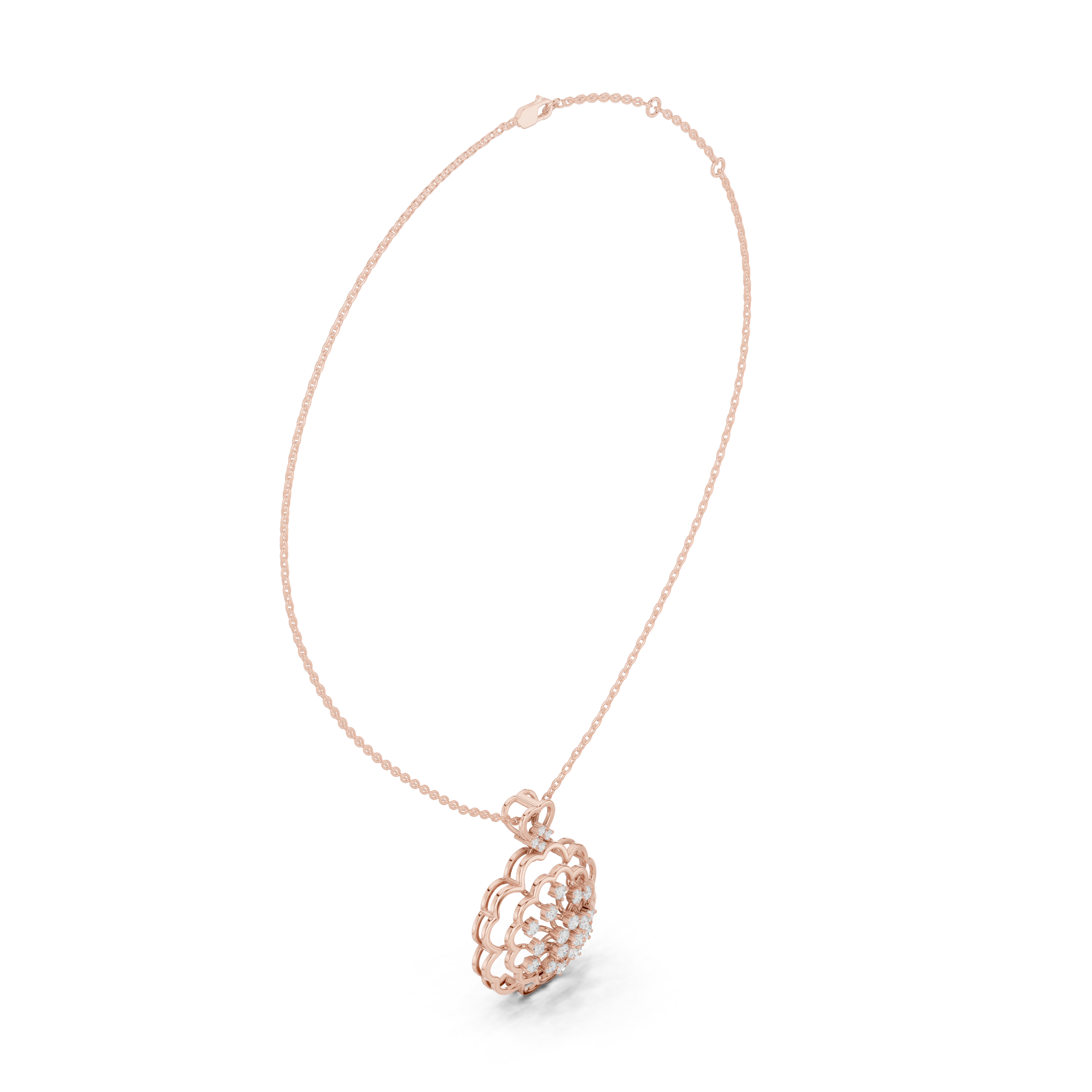 Floral Heart Diamond Pendant in 14K Rose Gold